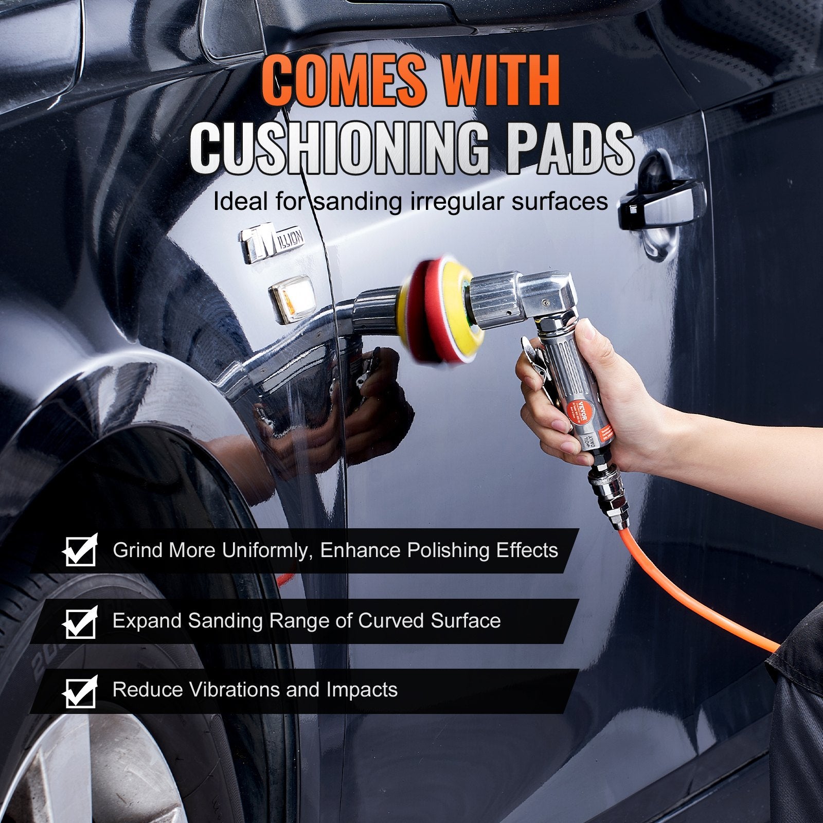 VEVOR 58PCS Air Sander Kit 1/2/3in Random Orbital Air Sander Polisher 15000r/min