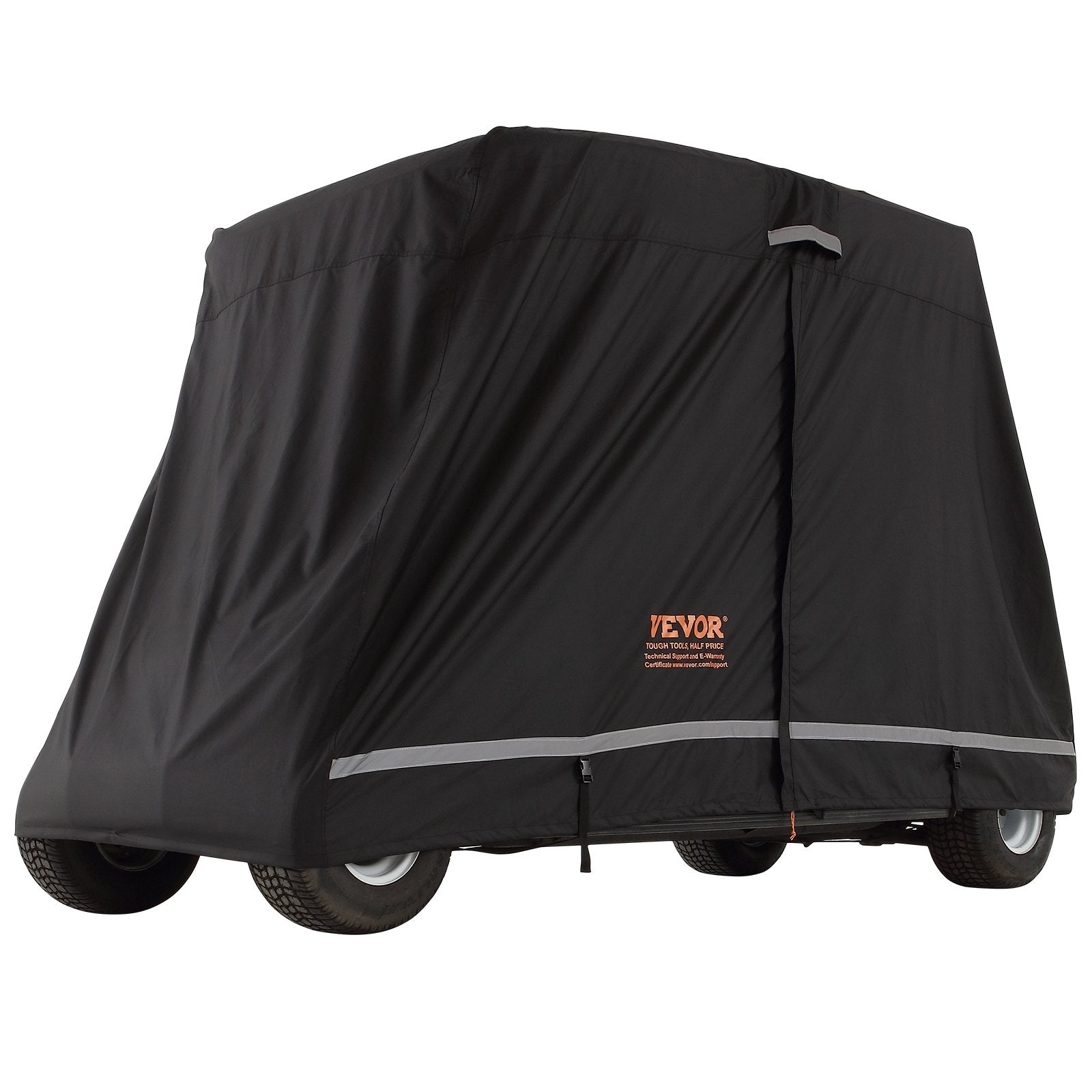VEVOR 4 Passenger Golf Cart Cover, 600D Polyester Full Cover, Universal Fits for Most Brand Club Car Covers, Waterproof, Sunproof, and Dustproof Outdoor Golf Cart Cover with Three Zipper Doors, Black