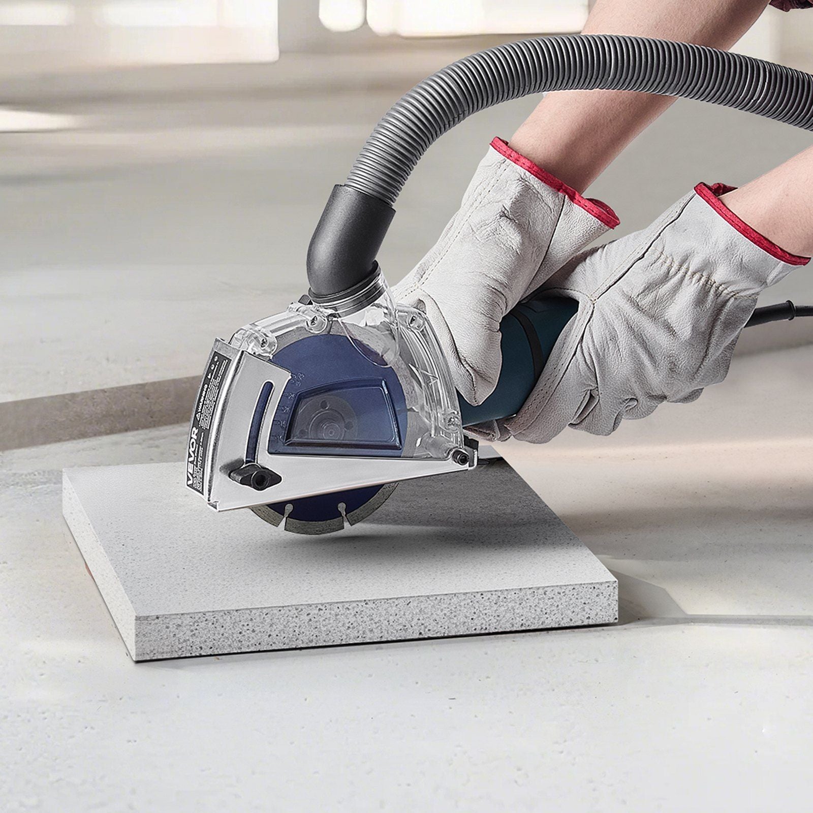 Cutting Dust Shroud for Angle Grinders, 100-125 mm Angle Grinder Dust Shroud with 6 Clamping Washers & 125 mm Diamond Grinding Cup Wheel, Adjustable Cutting Depth, Connect to Vacuum Cleaner