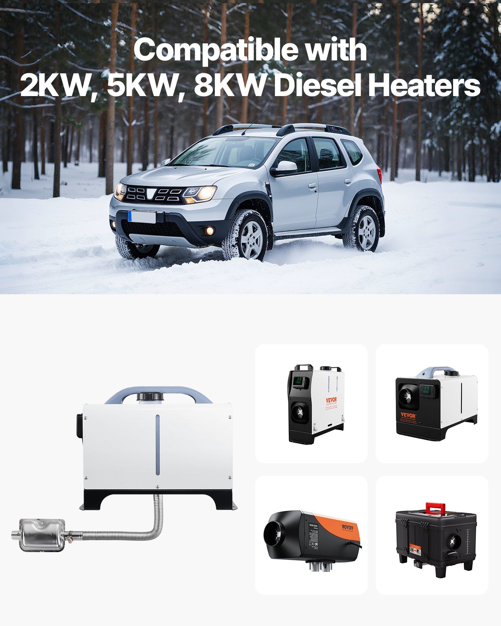 Exhaust Hose, 600mm Diesel Heater Flexible Exhaust Pipe, Stainless Steel Exhausts Hoses with 2 Hose Clamps, Air Diesel Parking Heater Exhausts Hoses Line for 2KW 5KW 8KW Diesels Heaters
