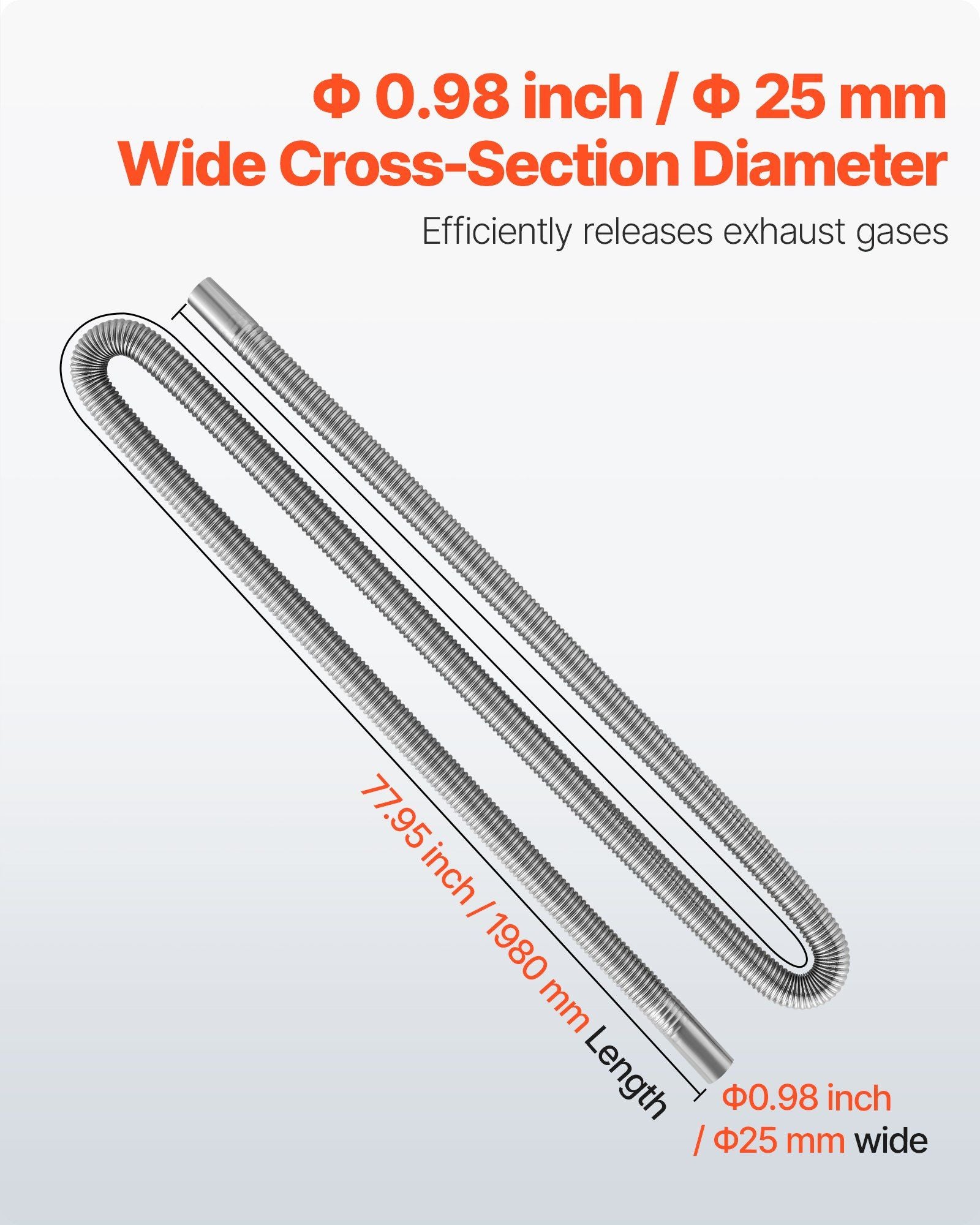 Exhaust Hose, 1980mm Stainless Steel Exhausts Hose, Diesel Heater Flexible Exhaust Pipe with 2 Hose Clamps, Exhausts Hoses Kit Diesel Heater Accessories for 2KW 5KW 8KW Diesels Heaters