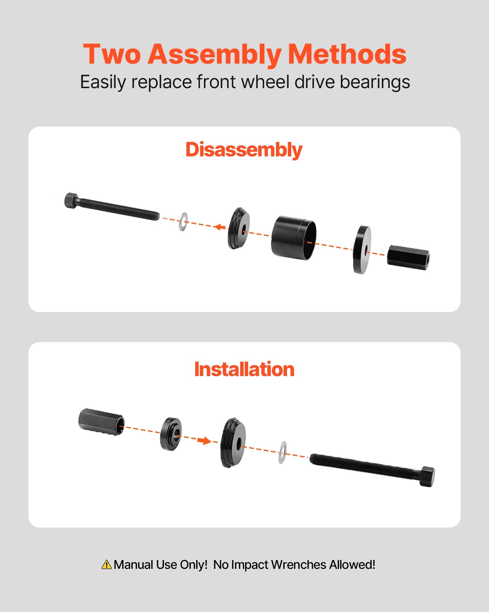 VEVOR Wheel Bearing Press Kit, 23 PCS FWD Bearing Puller Tools, for Front Wheel Drive Bearing Removal and Installation, Wheel Bearing Tool with Sliding Screw, Bushings, Sleeve Plates, Storage Case