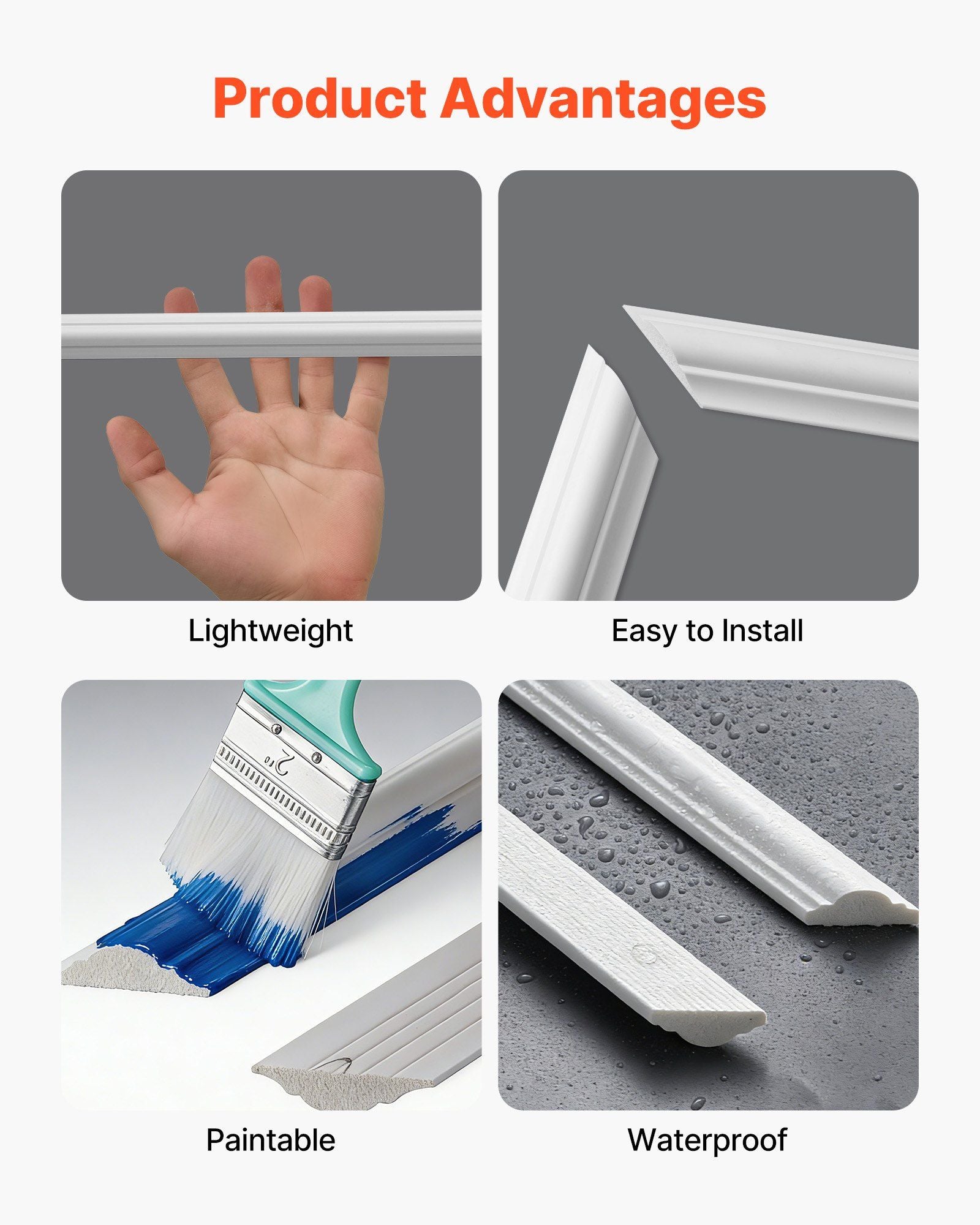 Wall Molding 3 Pack, Wainscoting Panels Kit, Lightweight Paintable Polystyrene, Easy to Install Accent Wall Trim for Interior Décor Living Room, Bedroom, Home, White (58x143 + 58x58 cm)
