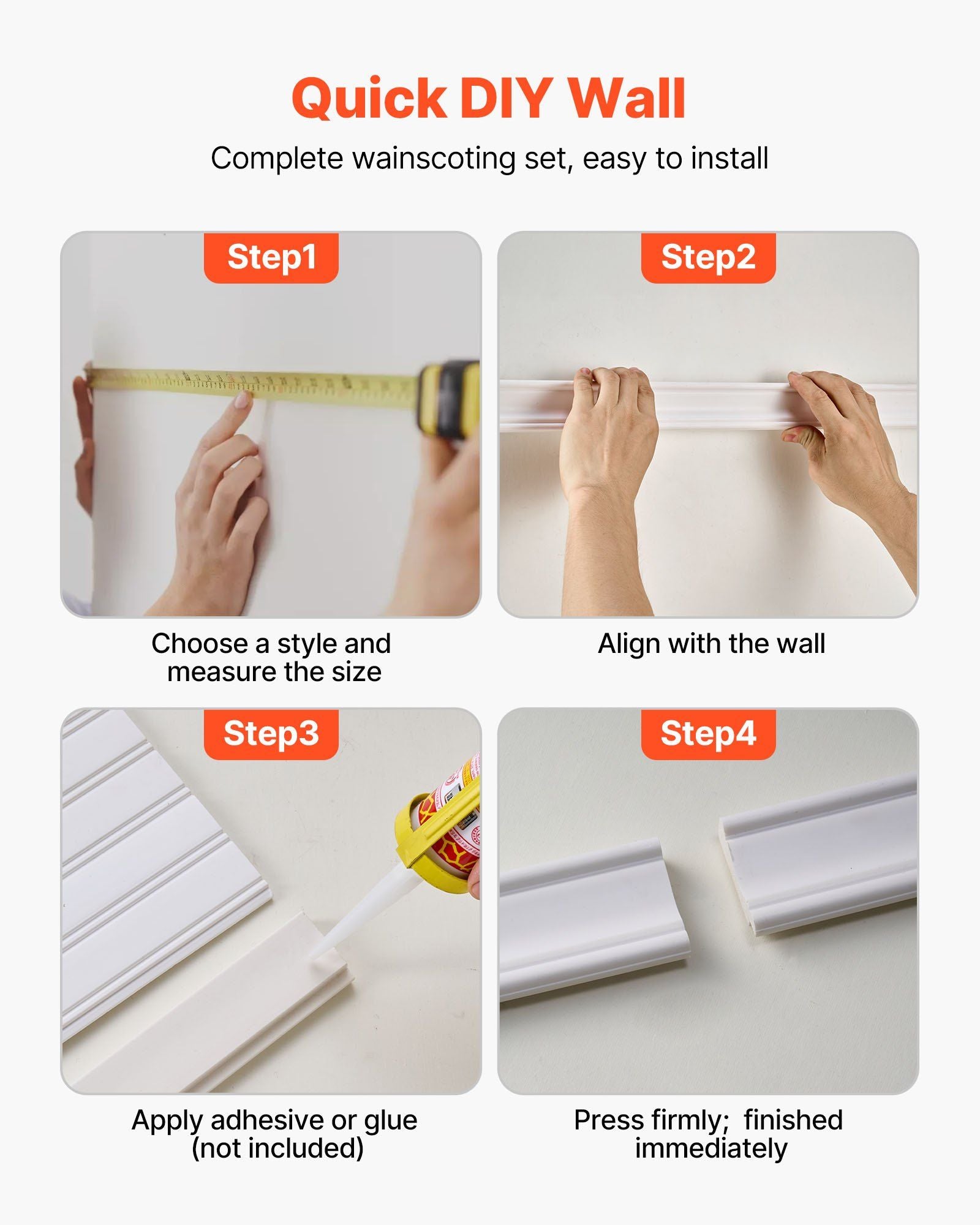 Wall Molding Kit, Wainscoting Panels, Lightweight Paintable Polystyrene, Easy to Install, Wide & Narrow Accent Wall Trim for Interior Décor Living Room, Bedroom, Home, White (197 x 98 cm )