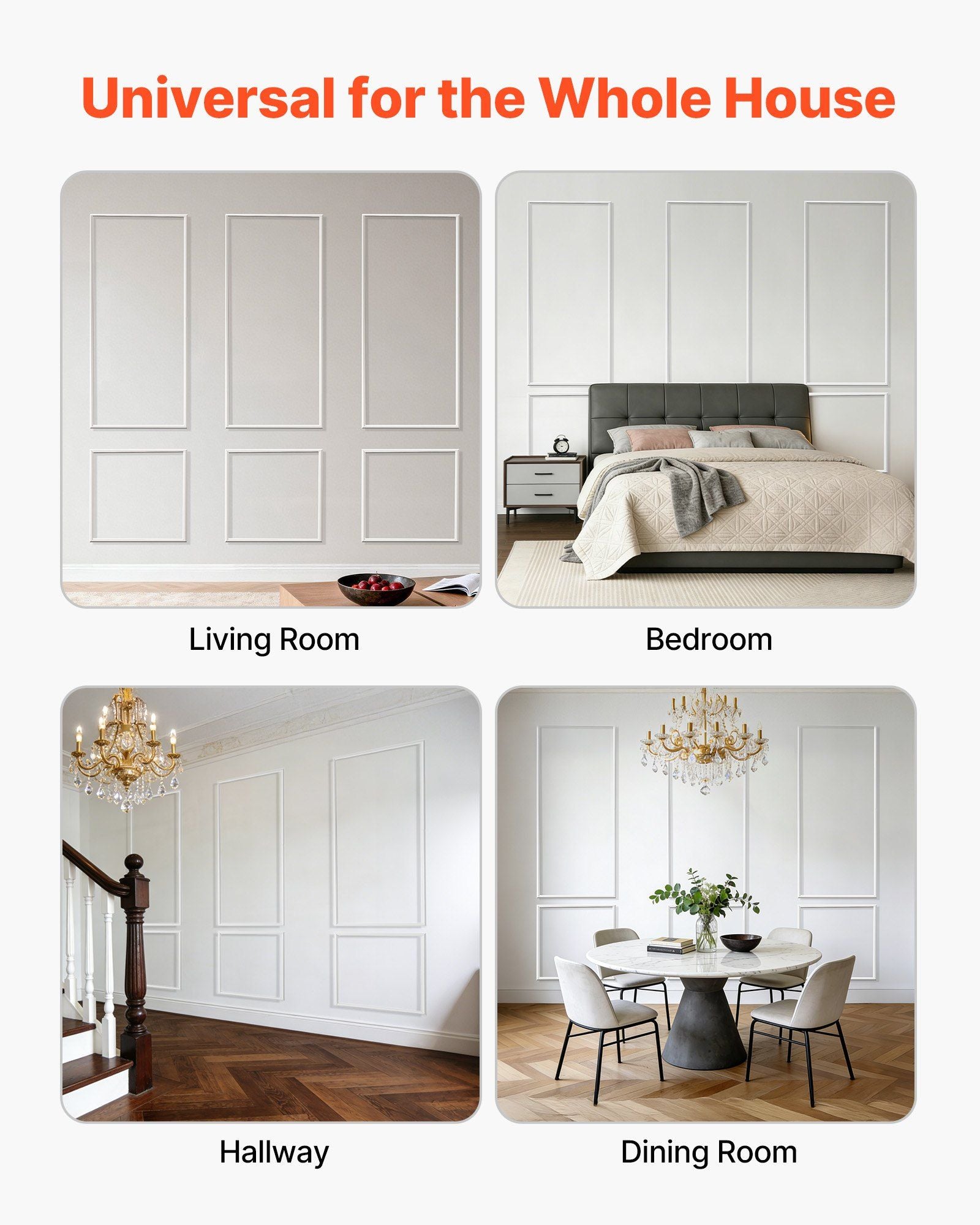 Wall Molding 3 Pack, Wainscoting Panels Kit, Lightweight Paintable Polystyrene, Easy to Install, Waterproof Accent Wall Trim for Interior Décor Living Room, Bedroom, White (61x137 + 61x61 cm)