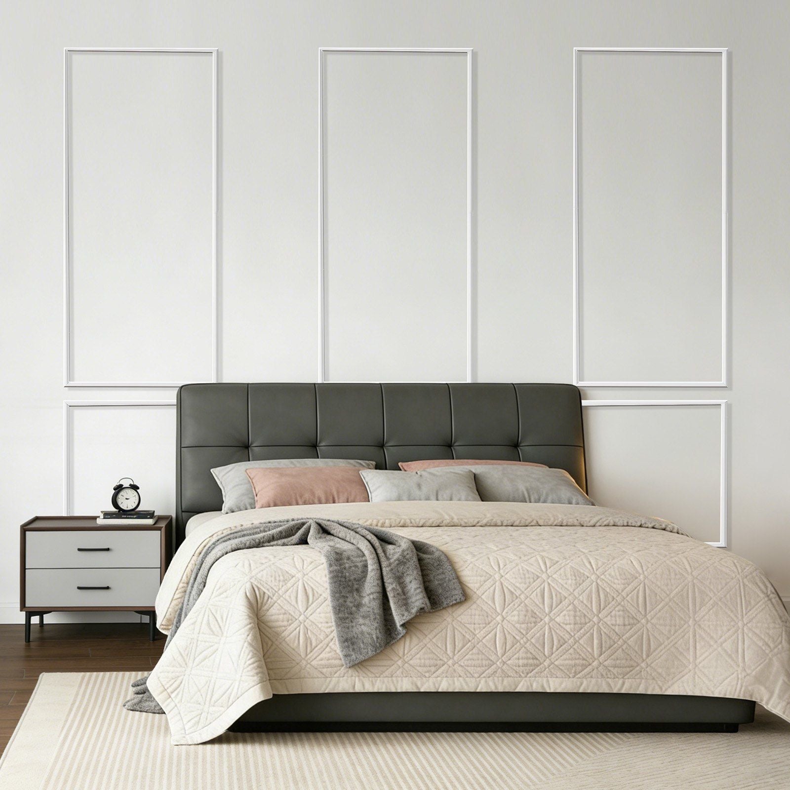 Wall Molding 3 Pack, Wainscoting Panels Kit, Lightweight Paintable Polystyrene, Easy to Install, Waterproof Accent Wall Trim for Interior Décor Living Room, Bedroom, White (61x137 + 61x61 cm)