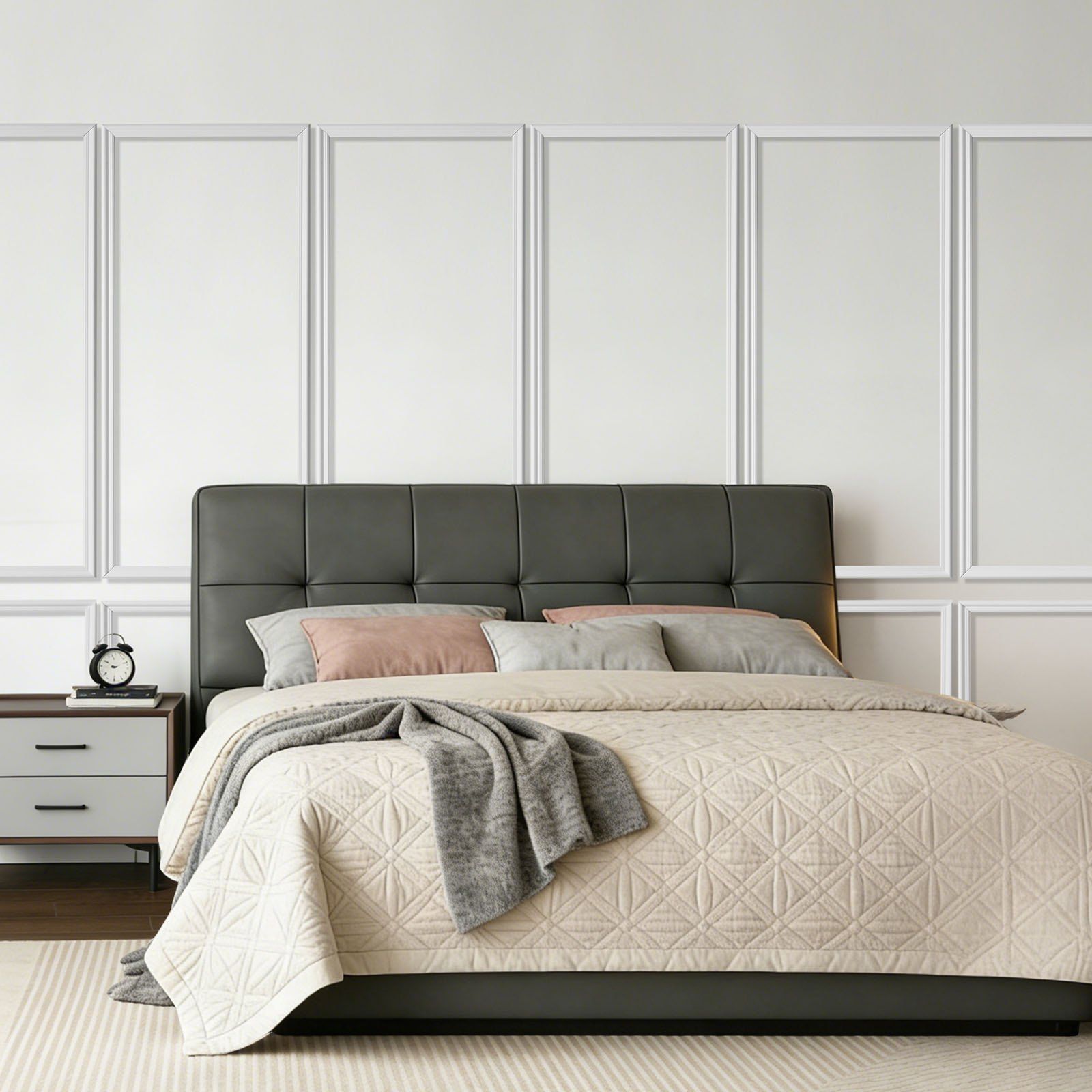 Wall Molding 6 Pack, Wainscoting Panels Kit, Lightweight Paintable Polystyrene, Easy to Install, Waterproof Accent Wall Trim for Interior Décor Living Room, Bedroom, White (61x137 + 61x61 cm)
