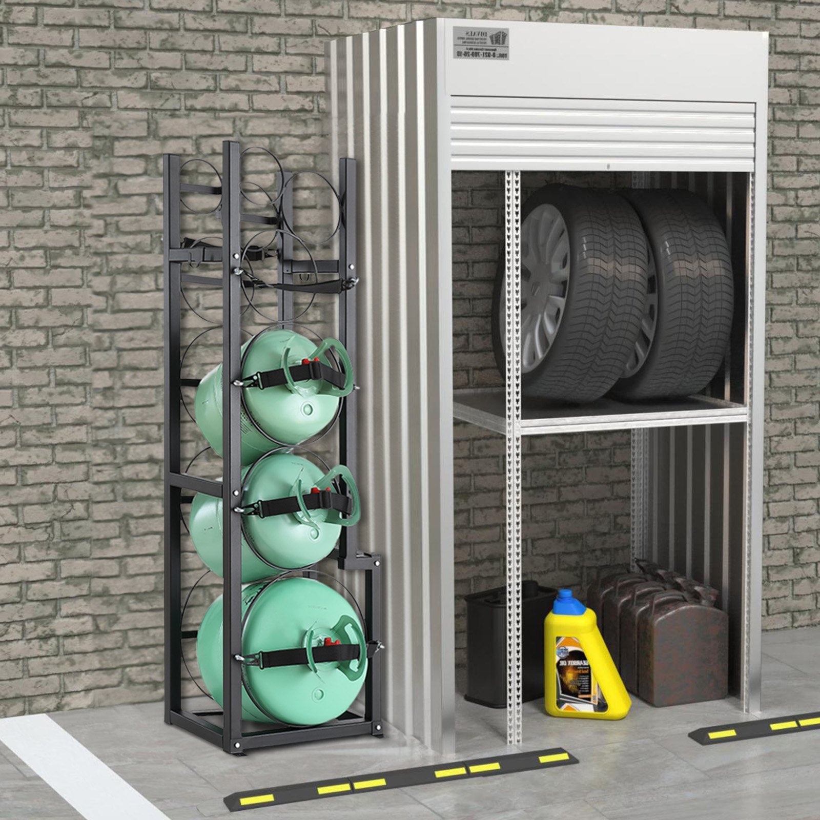 VEVOR Refrigerant Tank Rack, with 1 x 50lb, 2 x 30lb and Other 3 Small Bottle Tanks, Cylinder Tank Rack 15.55x12.99x49.8 in, Refrigerant Cylinder Rack and Holders for Freon, Gases, Oxygen, Nitrogen