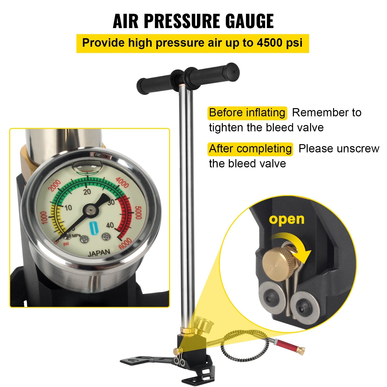VEVOR High Pressure Hand Pump 3 Stage up to 4500 psi PCP Pump Safe and Convenient Airgun PCP Pump High Pressure Hand Pump for High Pressure Tires and Pre-Charged Pneumatic Airguns