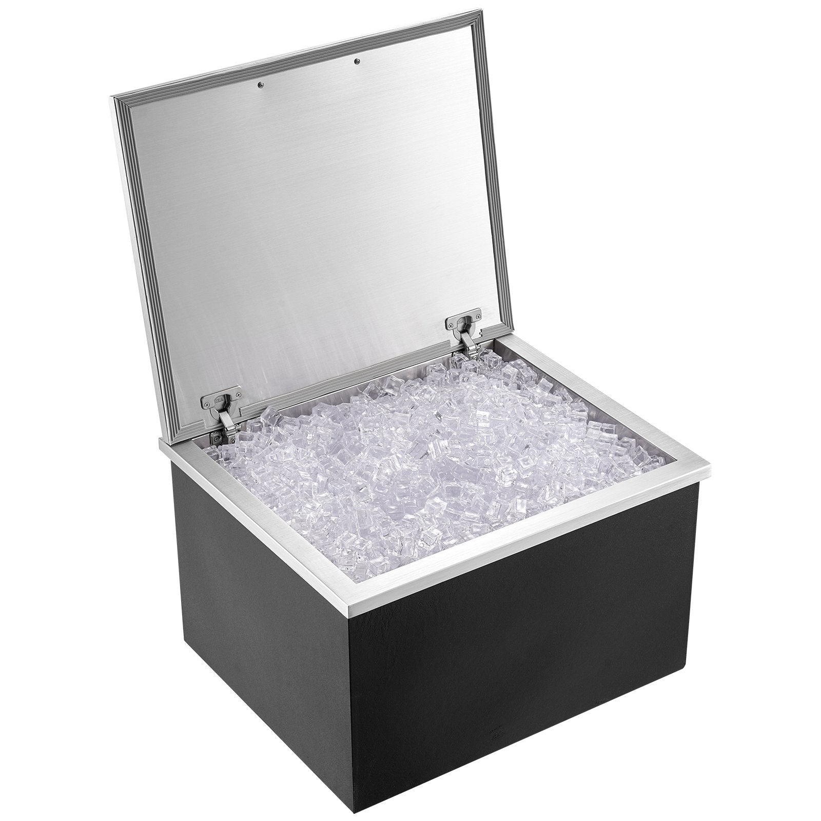 VEVOR Drop in Ice Chest, 28"L x 16"W x 17"H Stainless Steel Ice Cooler, Commercial Ice Bin with Hinged Cover, 40 qt Outdoor Kitchen Ice Bar, Drain-pipe and Drain Plug Included, for Cold Wine Beer