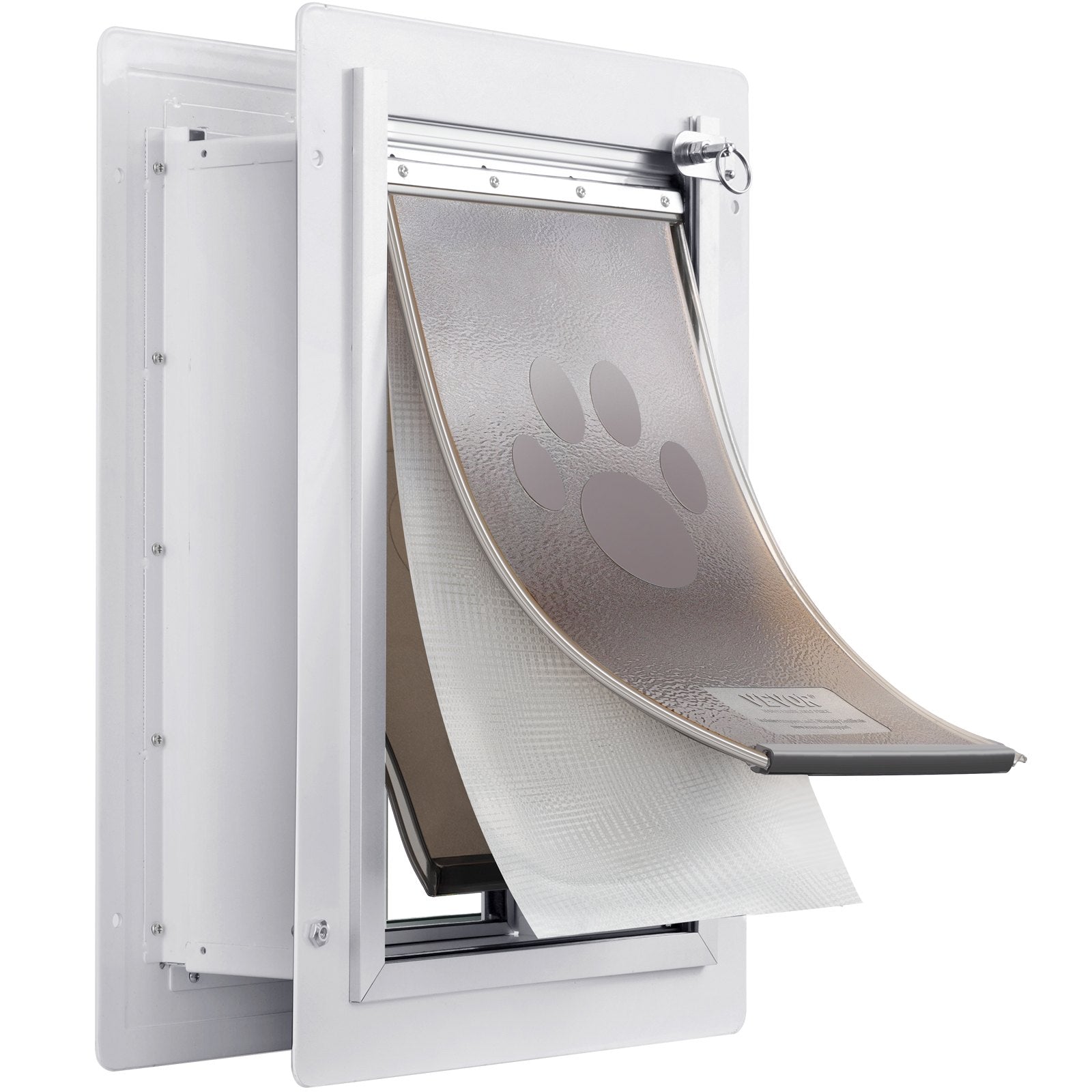 VEVOR Pet Door, 31.2 x 43.5 cm Metal Frame with Lock and 3-Flap System, Weatherproof Doggy Door, Easy to Install in Interior or Exterior Walls, Pet Door Suitable for Cat Doggie Kitties (White-Medium)