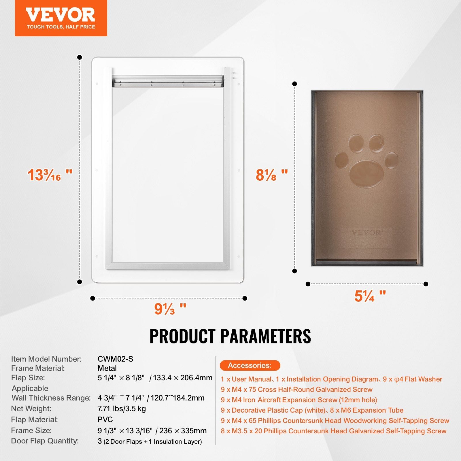 Pet Door, 23.6 x 33.5 cm Metal Frame with Lock and 3-Flap System, Weatherproof Doggy Door, Easy to Install in Interior or Exterior Walls, Pet Door Suitable for Cat Doggie Kitties (White-Small)