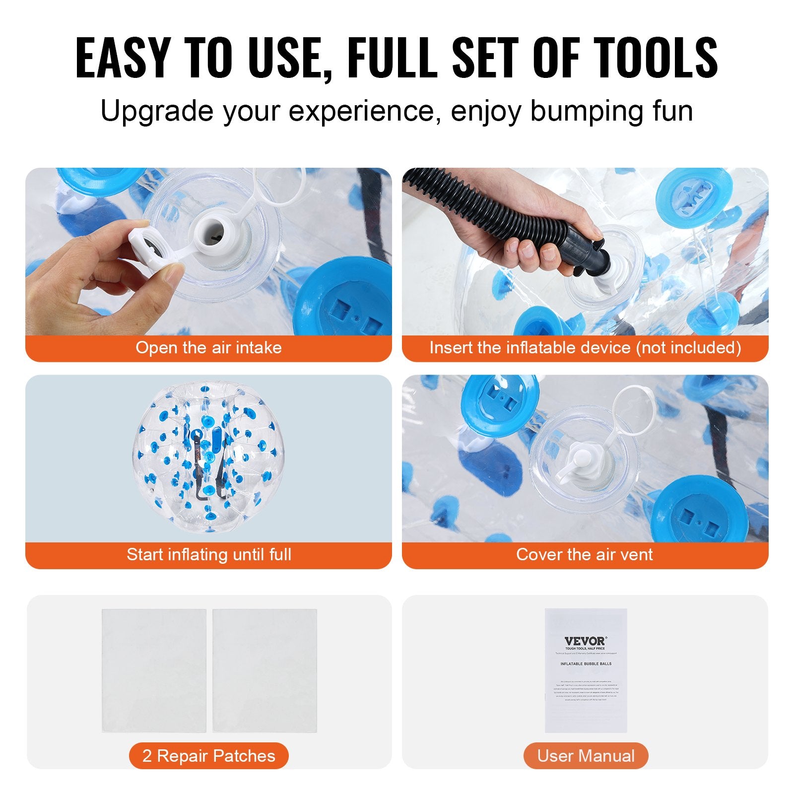 VEVOR Inflatable Bumper Balls 2-Pack, 4FT/1.2M Body Sumo Zorb Balls for Teen & Adult, 0.8mm Thick PVC Human Hamster Bubble Balls for Outdoor Team Gaming Play, Bumper Bopper Toys for Garden, Yard, Park