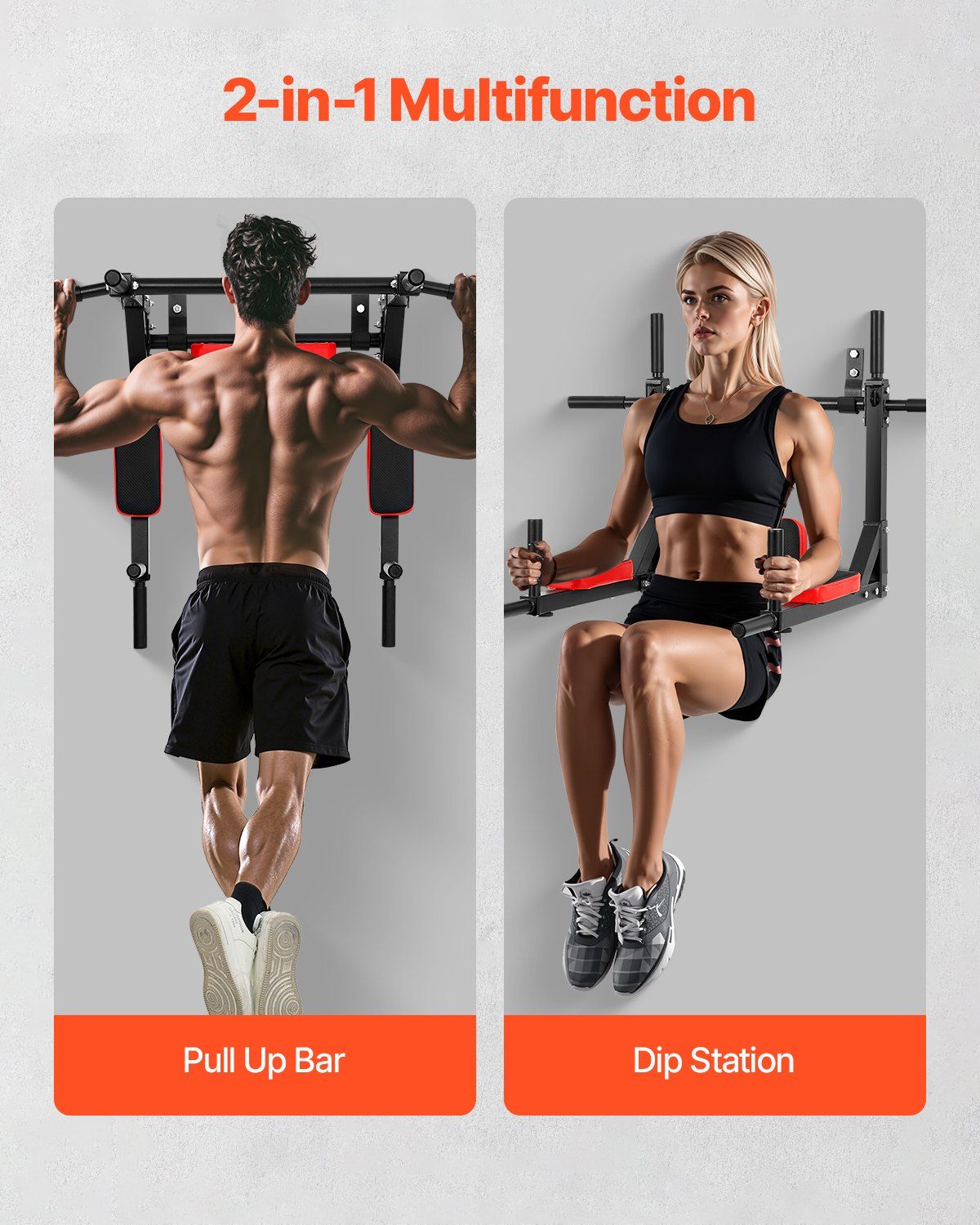 Multifunctional Pull Up Bar, Wall Mounted Chin Up Bar Dip Station for Home Gym, Heavy Duty Steel Upper Body Workout Pull Ups, Power Tower Set Training Equipment Fitness, 440 lbs Weight Capacity