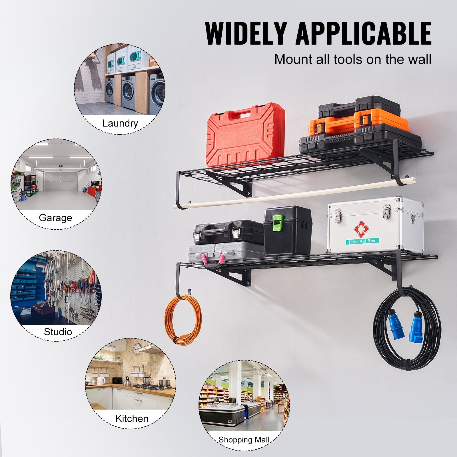 VEVOR Garage Storage Shelving, 2 Pack, 48 x 12 in Heavy Duty Garage Shelves Wall Mounted, 400 lbs Load Capacity(Total) Garage Storage Rack Floating Shelves, Suitable for Shop, Shed, Garage Storage