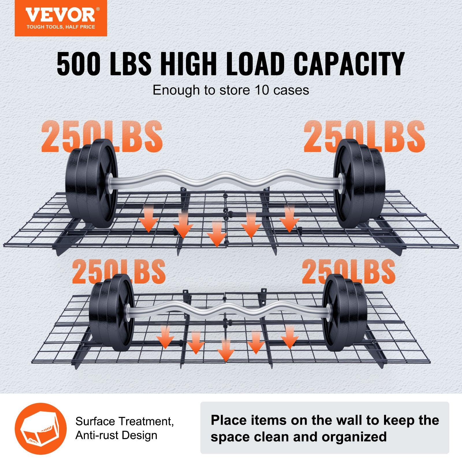 VEVOR Garage Storage Shelving, 2 Pack, 183 x 61 cm Heavy Duty Garage Shelves Wall Mounted, 454 kg Load Capacity(Total) Garage Storage Rack Floating Shelves, Suitable for Shop, Shed, Garage Storage