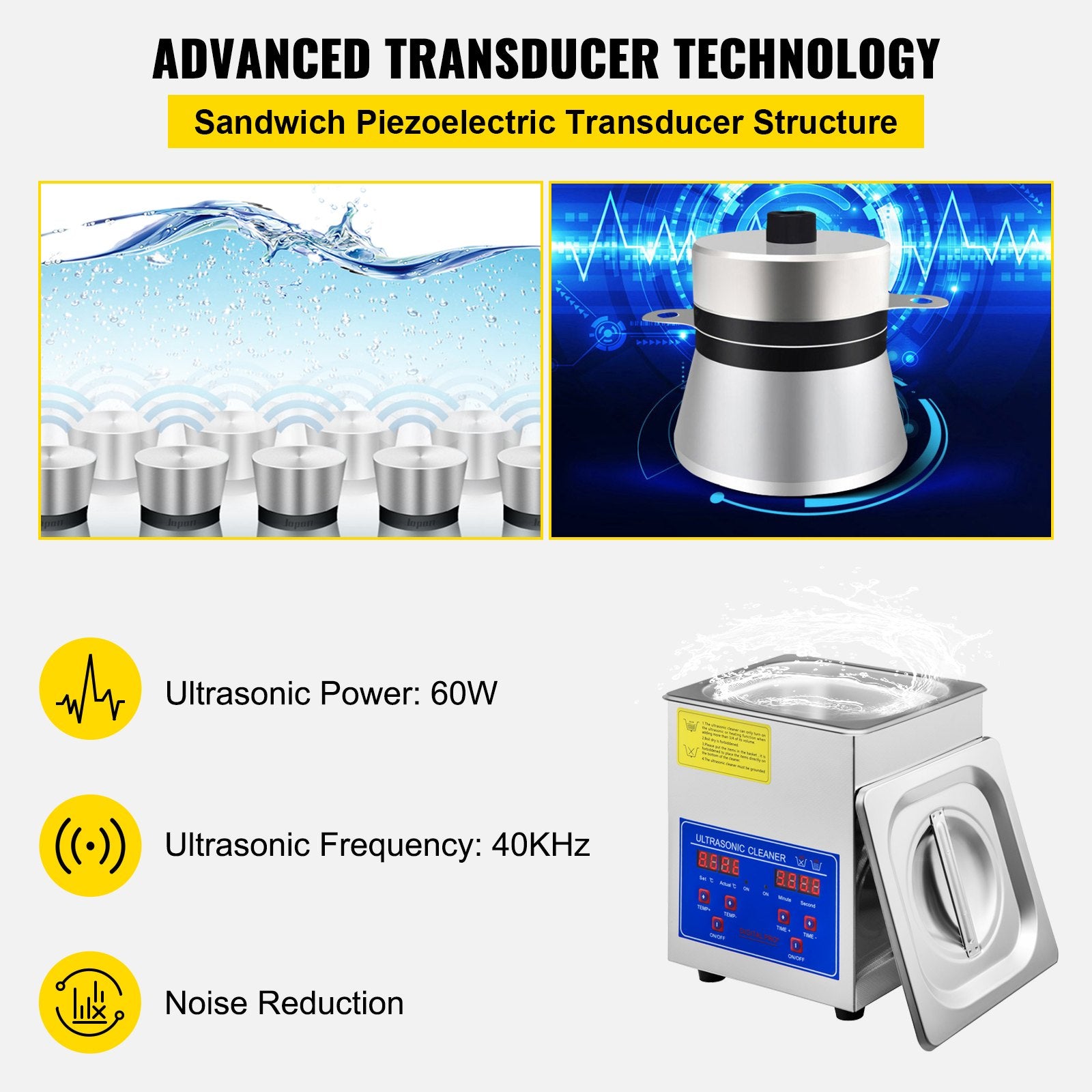 Vevor Ultrasonic Cleaner 1.3 L Ultrasonic Parts Cleaner with Heater Timer,