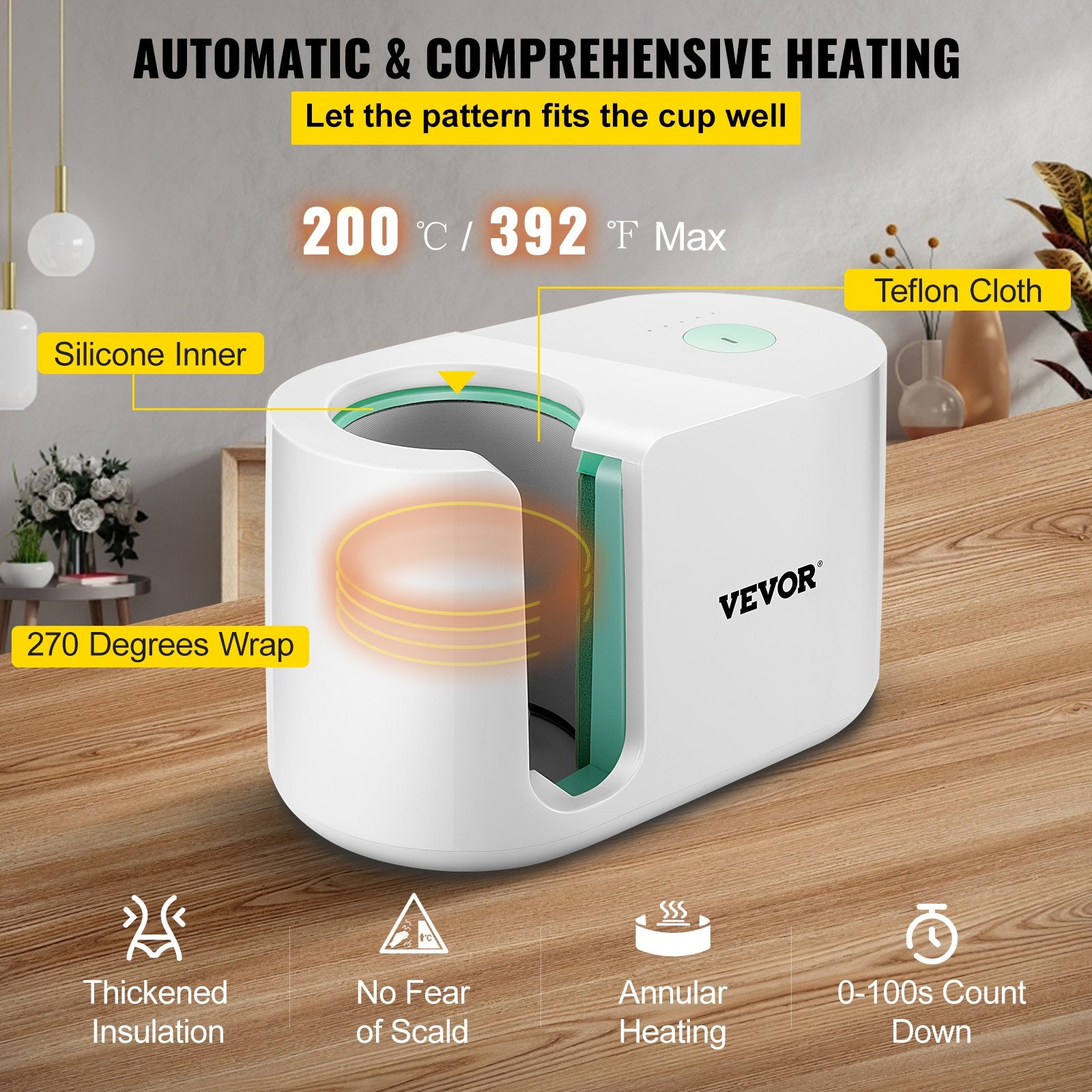 VEVOR Mug Press Machine Automatic Heat Press Sublimation Printing 11-15oz Cup