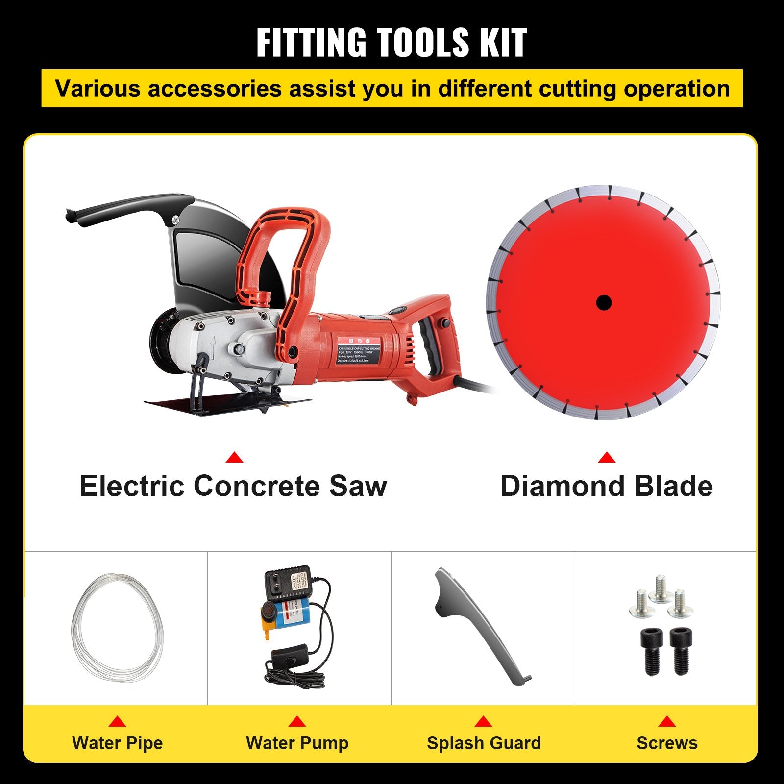 VEVOR Electric Concrete Saw, 14" Concrete Cutter, 1800W Concrete Saw, Electric Circular Saw with 14" Blade and Tools, Masonry Saw for Granite, Brick, Porcelain, Reinforced Concrete and Other Materials