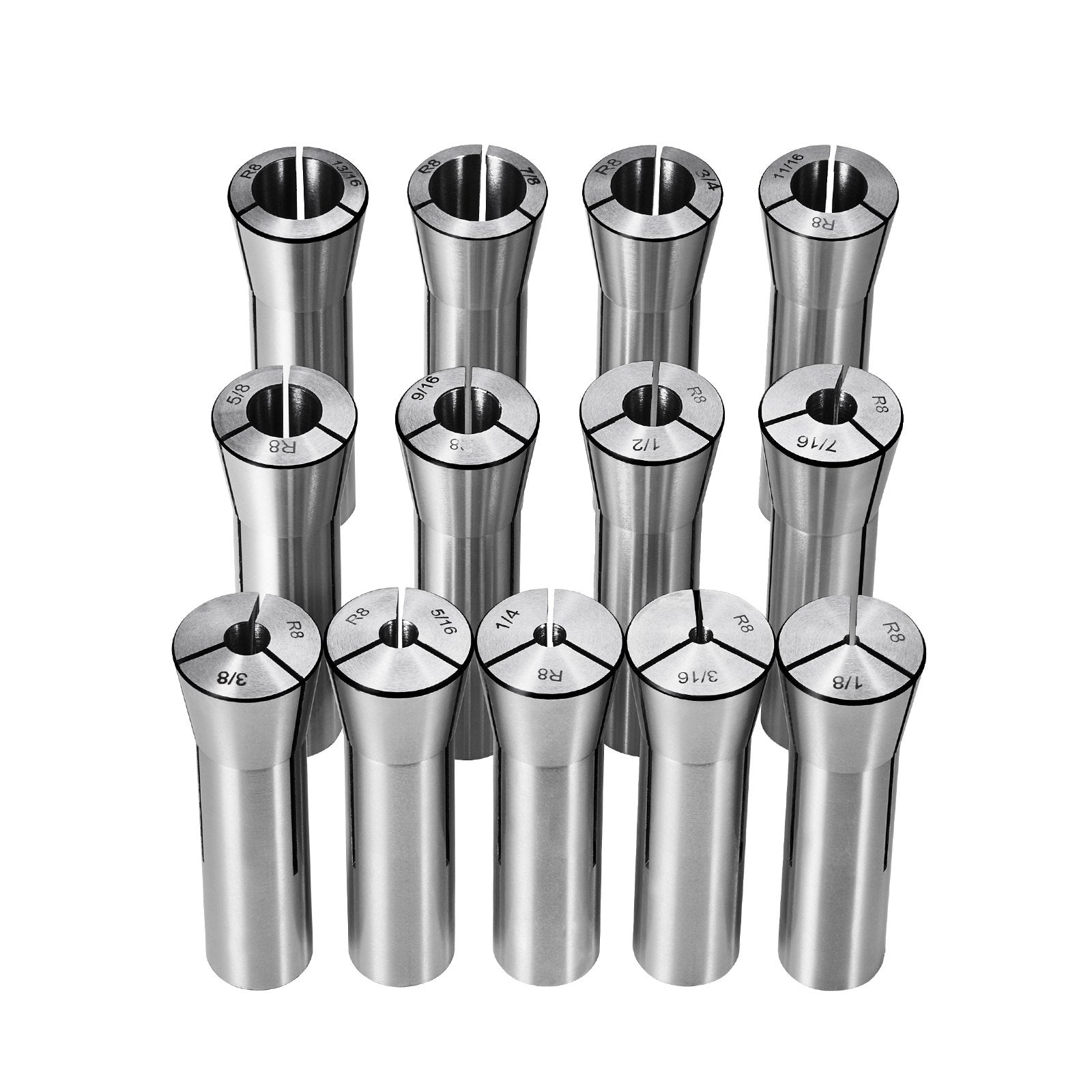 VEVOR 13 pcs Precision R8 Collet Set, 1/8'' - 7/8'', 45# Mill Collet Chuck 0.0012"/30μm TIR with 13 Labeled Storage Boxes, for Milling Machine Drill Presses Boring Machine Machining Center