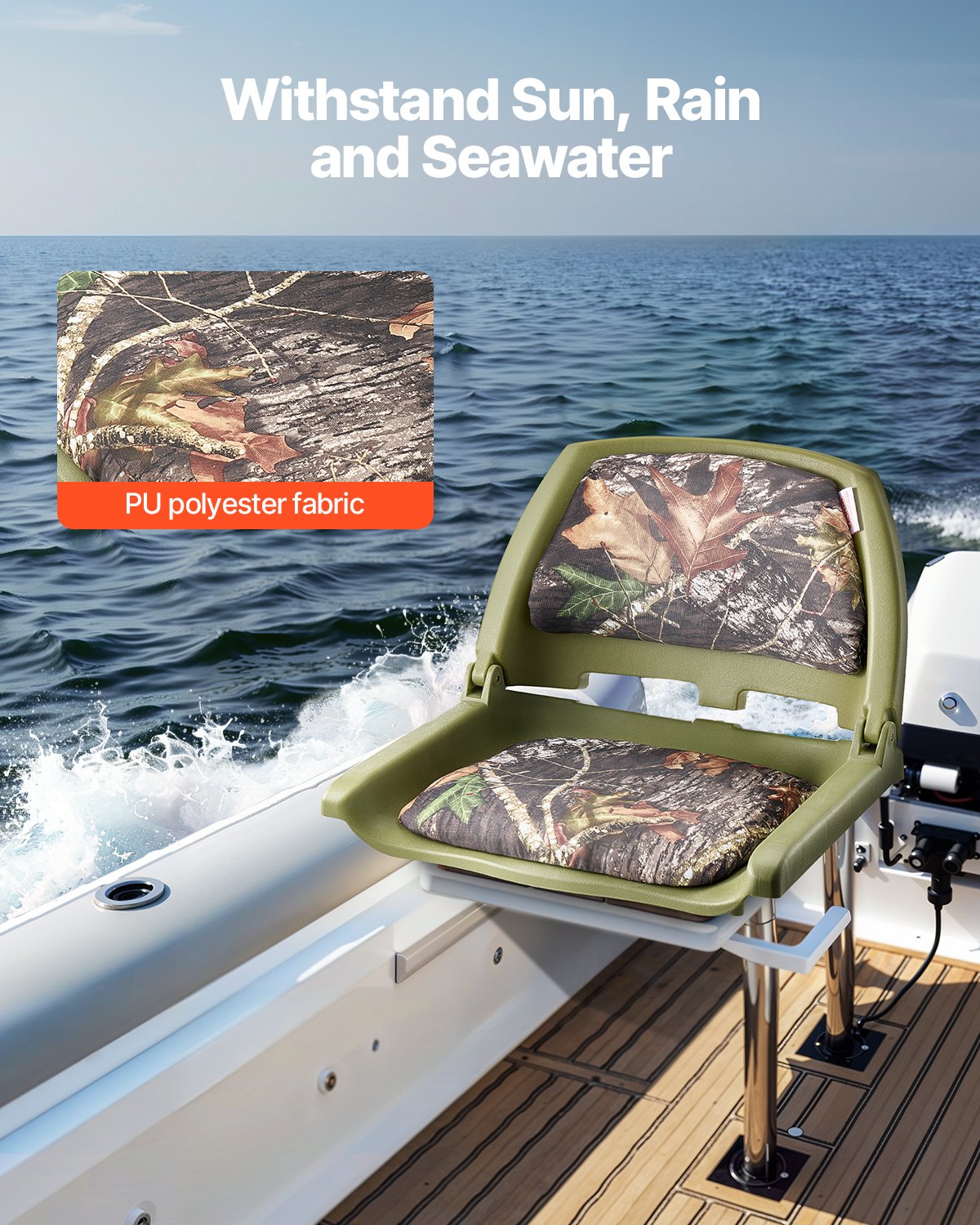 VEVOR Boat Seat, Low Backrest, Folding Fishing Boat Seat with Thickened Sponge Cushion & PU Polyester Fabric, Strong PP Frame, Flip Up Boat Seat for Fishing Boats, Yachts, Ships, Camouflage Color