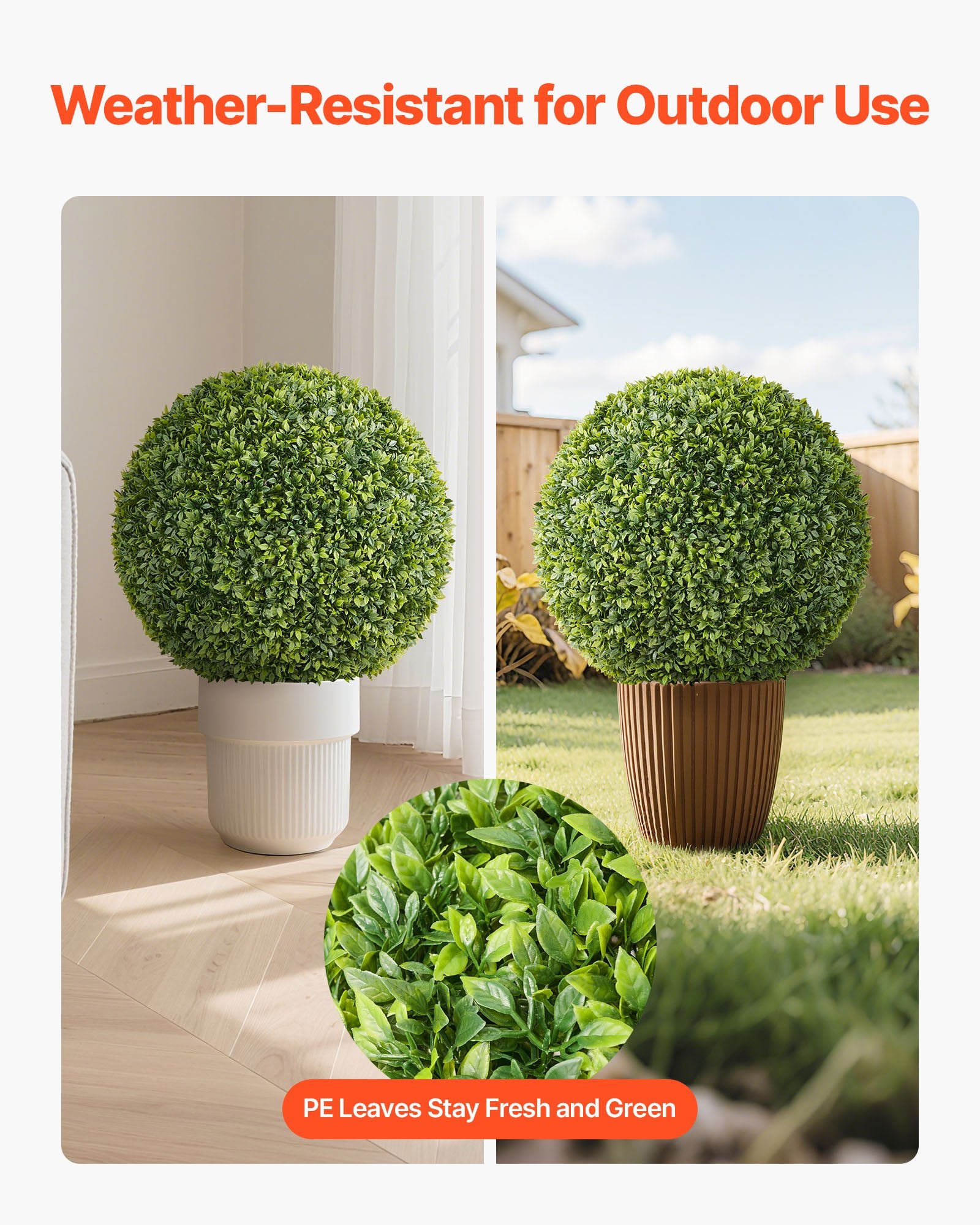 VEVOR Artificial Topiary Ball, 584mm Faux Boxwood Plant Balls, Fake Silk Tree Look Real, Easy Assembly for Decor Front Porch Outdoor Patio Garden Balcony Backyard and Indoor Home Wedding, Green