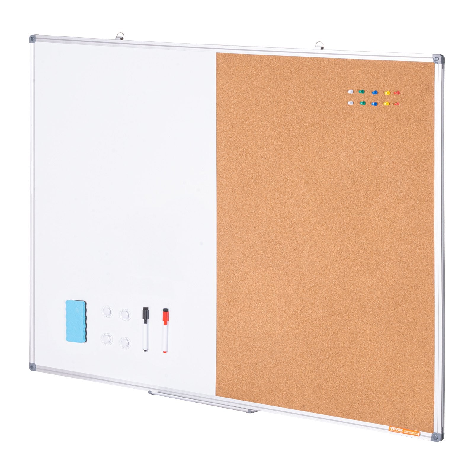 VEVOR 48"x 36" Whiteboard & Cork Board Combo with Aluminum Frame – 2-in-1 Magnetic Dry Erase Bulletin Board for Wall Mount – Ideal for School, Home, Office