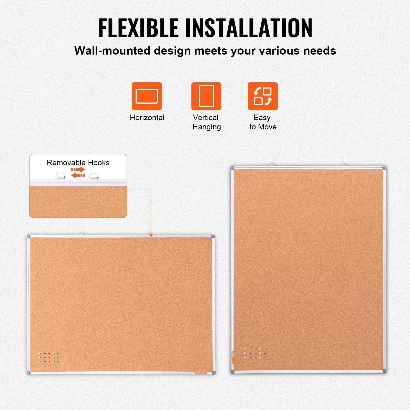 VEVOR 48"x36" Large Cork Board – Wall-Mounted Bulletin Board with Pin Board – Perfect for School, Home, Office