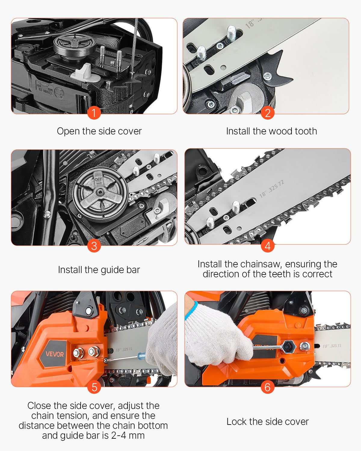 VEVOR 52cc Gas Chainsaw 1.8 kW Gas Powered 455 mm Chainsaw For Wood Cutting