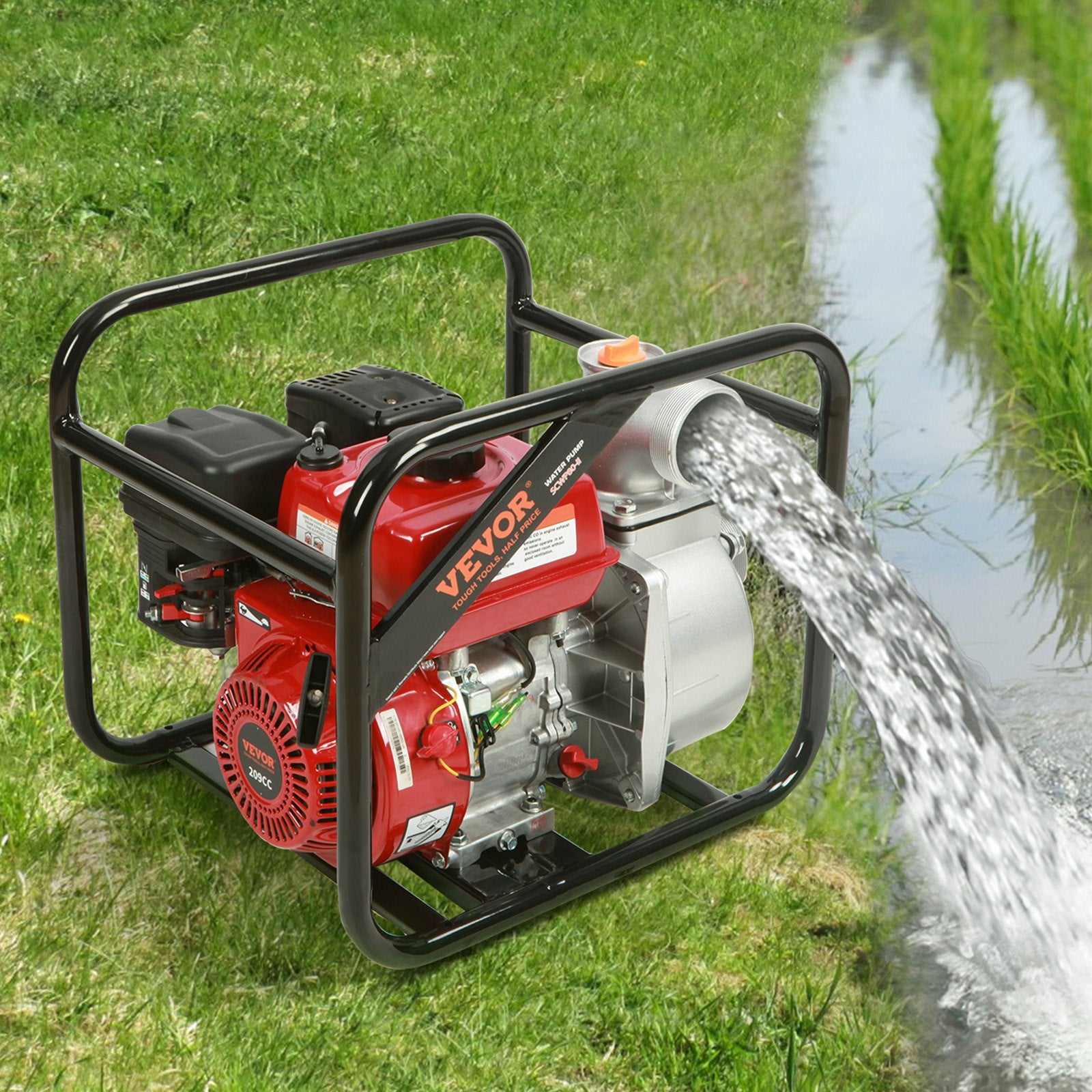 VEVOR Gasoline Engine Water Pump, 80 mm, 7HP 265 GPM, 43 m Lift, 7 m Suction, 4-Stroke Gas Powered Trash Water Transfer Pump Portable High Pressure with 25ft Hose for Irrigation Pool, EPA Certified