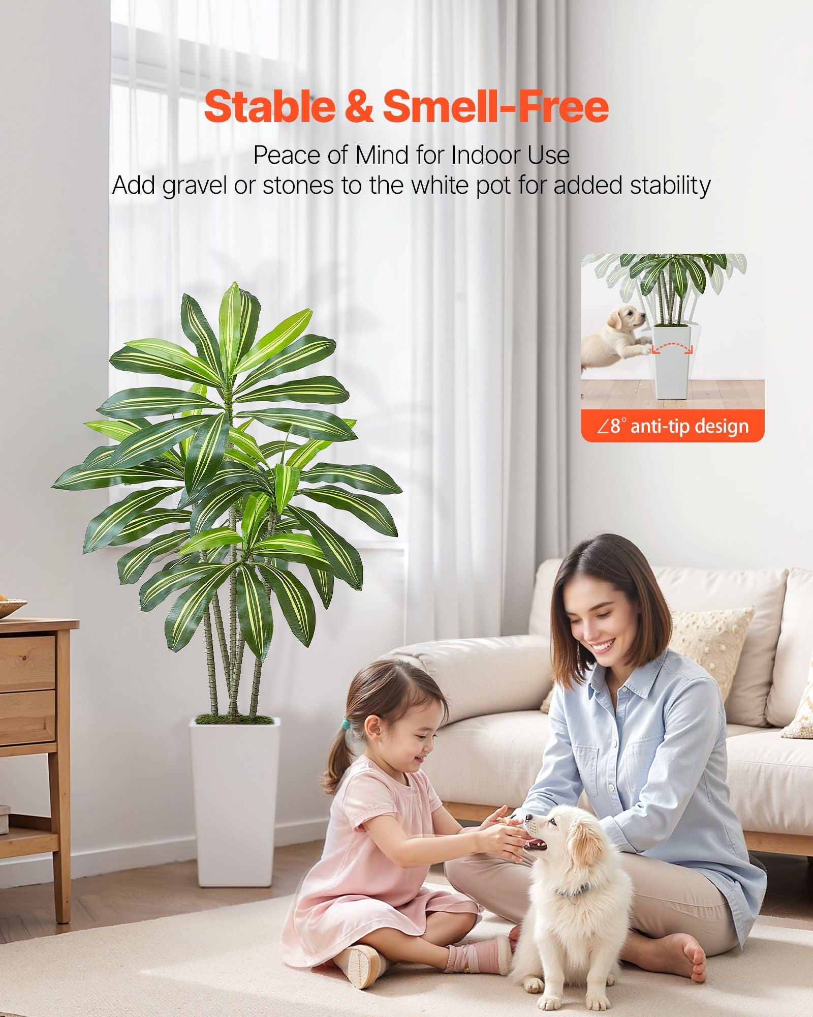 Artificial Dracaena Tree 1524 mm, Fake Palm Tropical Plants with White Tall Planter, Faux Floor Silk Plant in Pot, Large Trees for Home Office Living Room Decor House Warming, Indoor Outdoor