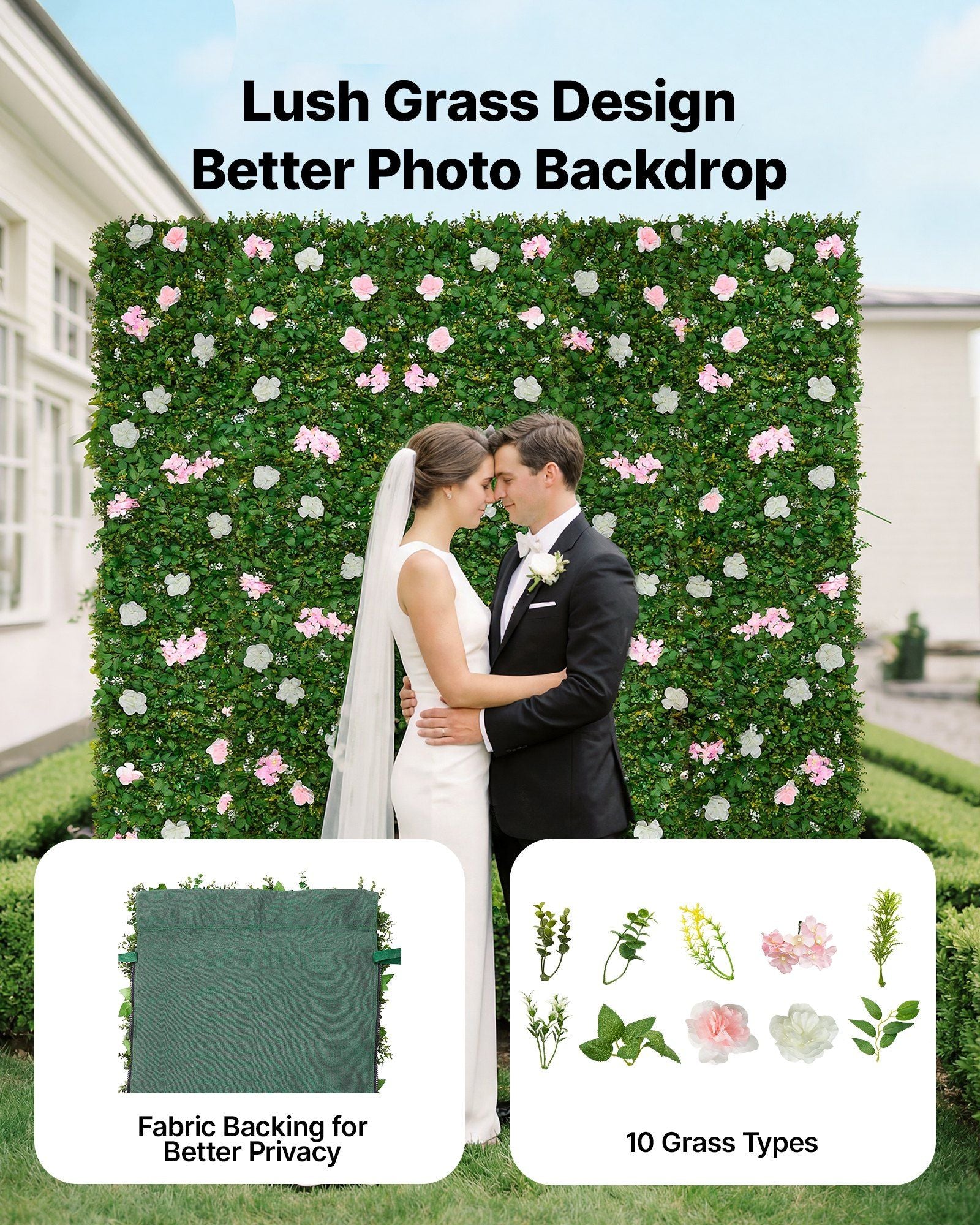 Artificial Luxury Flower Wall Backdrop, 2 PCS, Each Panel 61 x 243.8 cm, Gorgeous 3D Silk Floral Backdrop Pet Friendly, Easy Installation Flower Wall Panel for Wedding, Event, Party, Home Decor