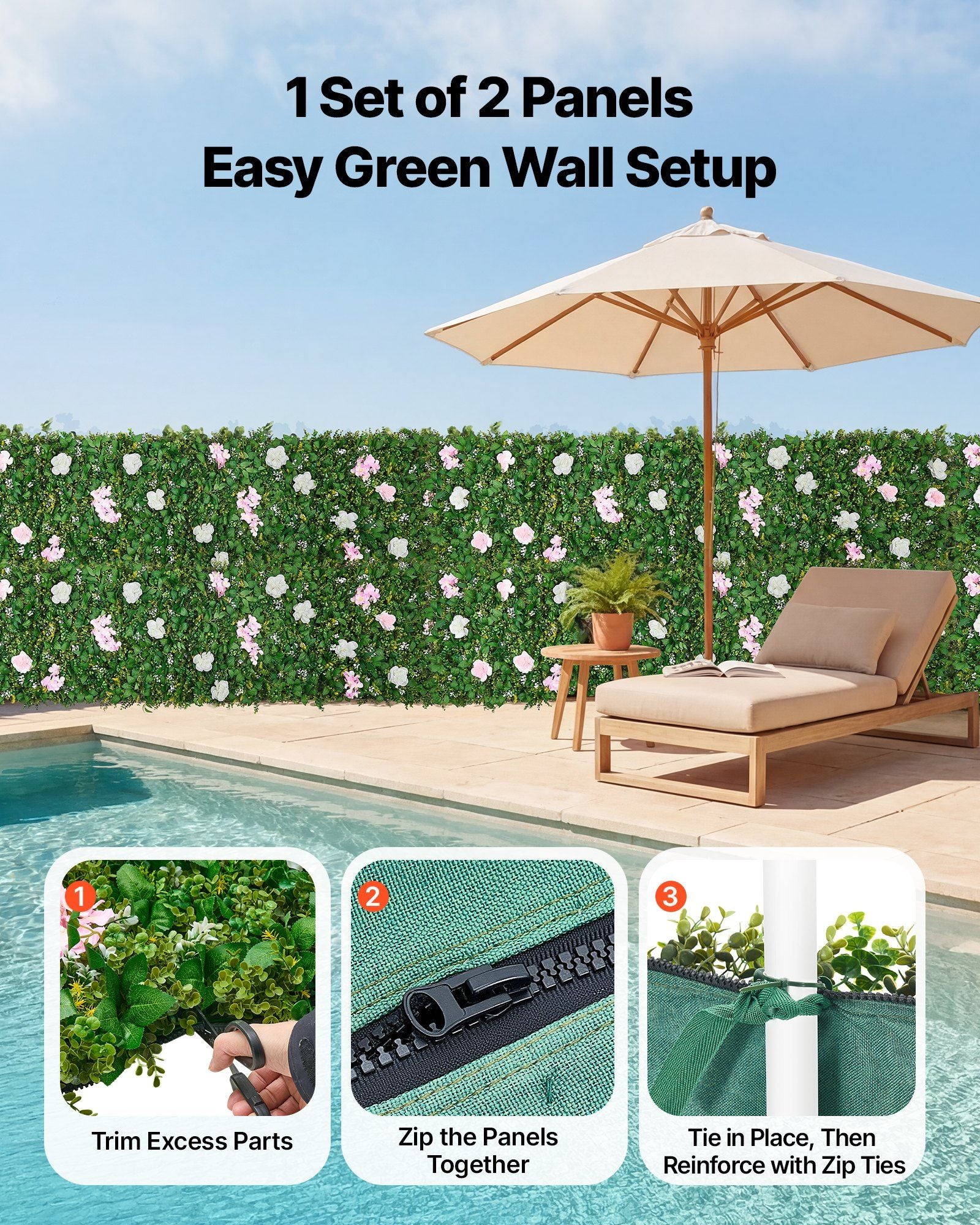 Artificial Luxury Flower Wall Backdrop, 2 PCS, Each Panel 61 x 243.8 cm, Gorgeous 3D Silk Floral Backdrop Pet Friendly, Easy Installation Flower Wall Panel for Wedding, Event, Party, Home Decor