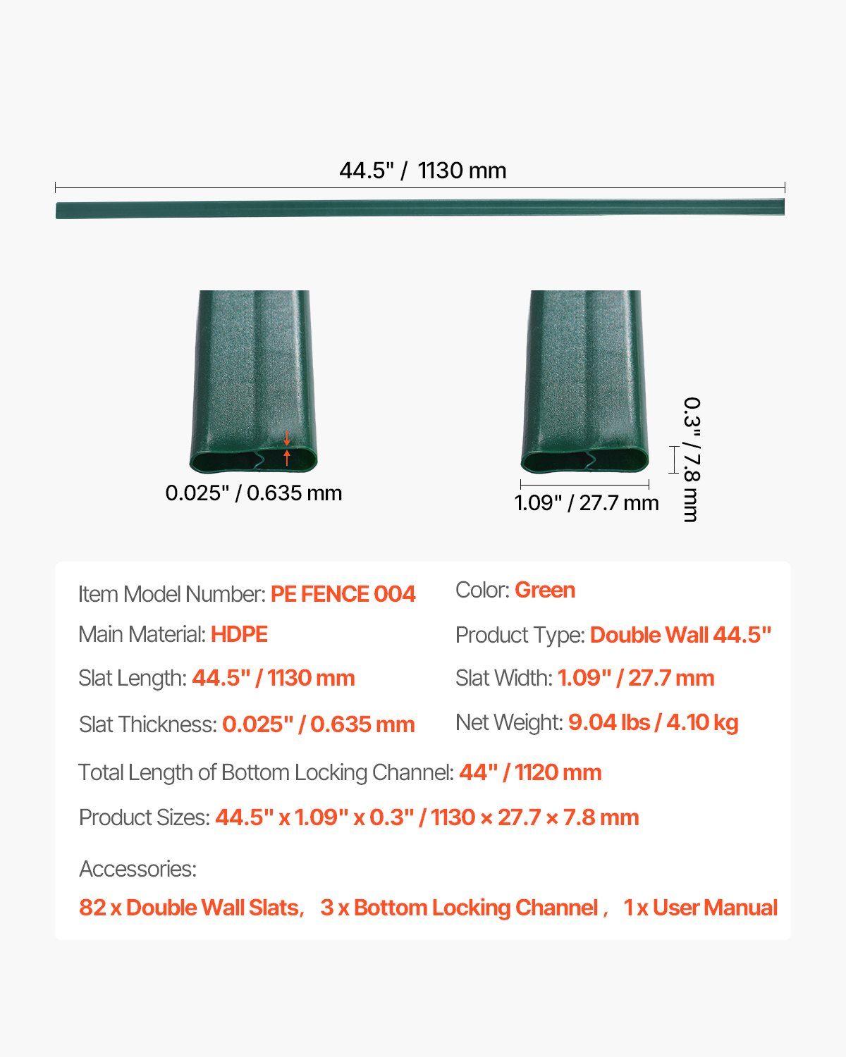 Bottom Locking Privacy Slats, Double-Wall Vertical Bottom-Locking Slats for Chain-Link Fence, High-Density HDPE Chain Link Slats Ideally Fit 1.2 m High Fence for Garden Farm Sports Field(Green)