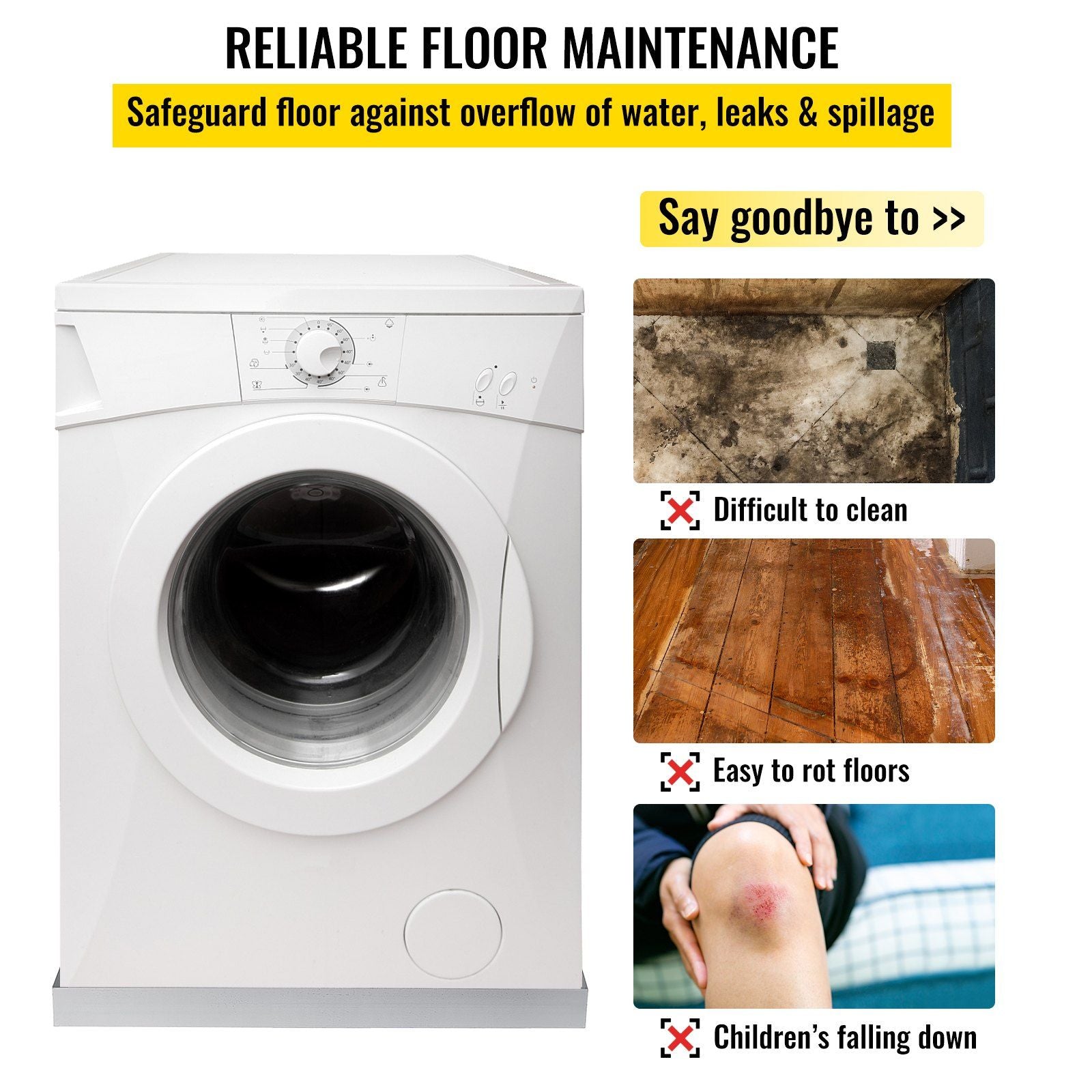32 x 30 x 2.5 Inch Washing Machine Pan 18 GA Thickness 304 Stainless Steel Heavy Duty Compact Washer Drip Tray with Drain Hole & Hose Adapter