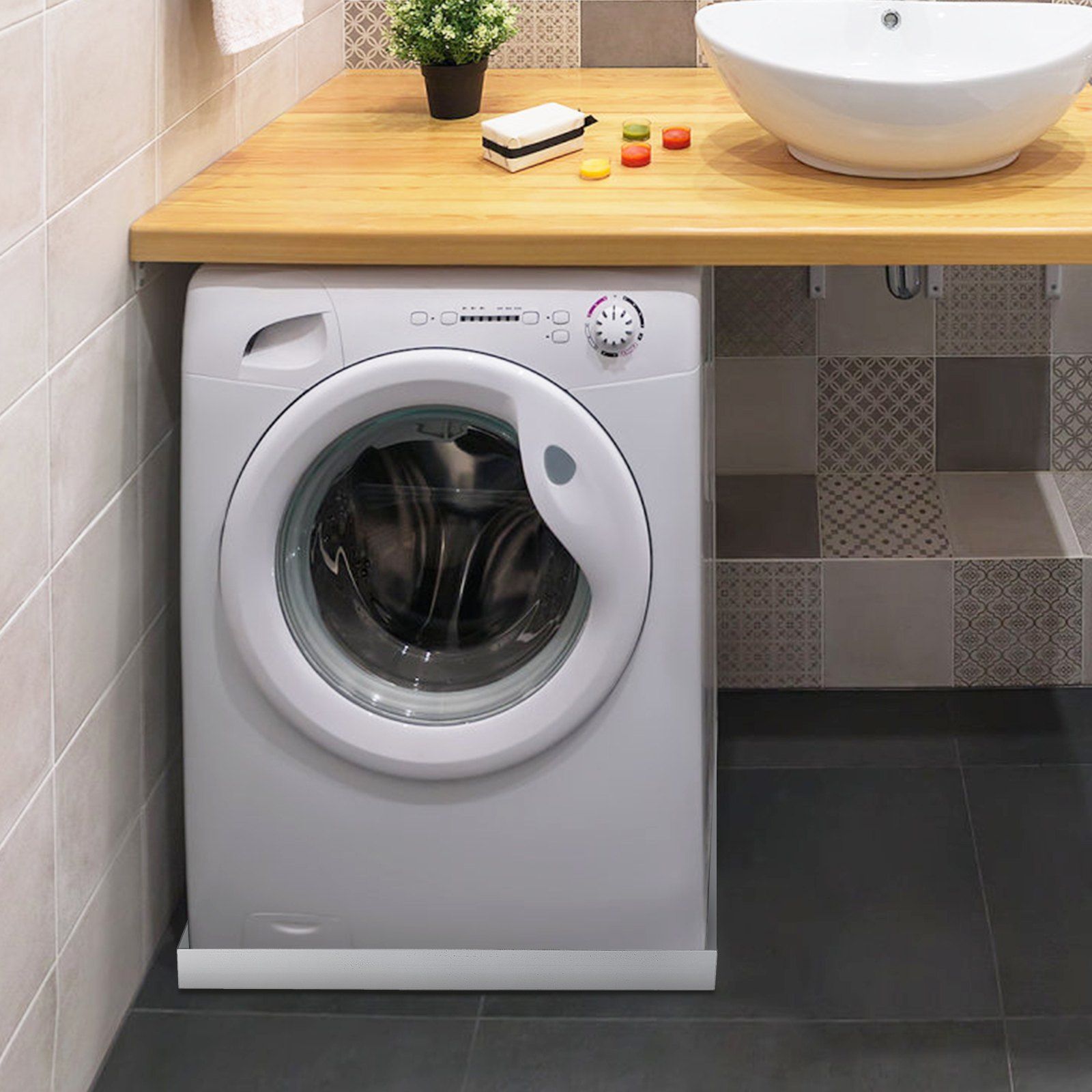 32 x 30 x 2.5 Inch Washing Machine Pan 18 GA Thickness 304 Stainless Steel Heavy Duty Compact Washer Drip Tray with Drain Hole & Hose Adapter