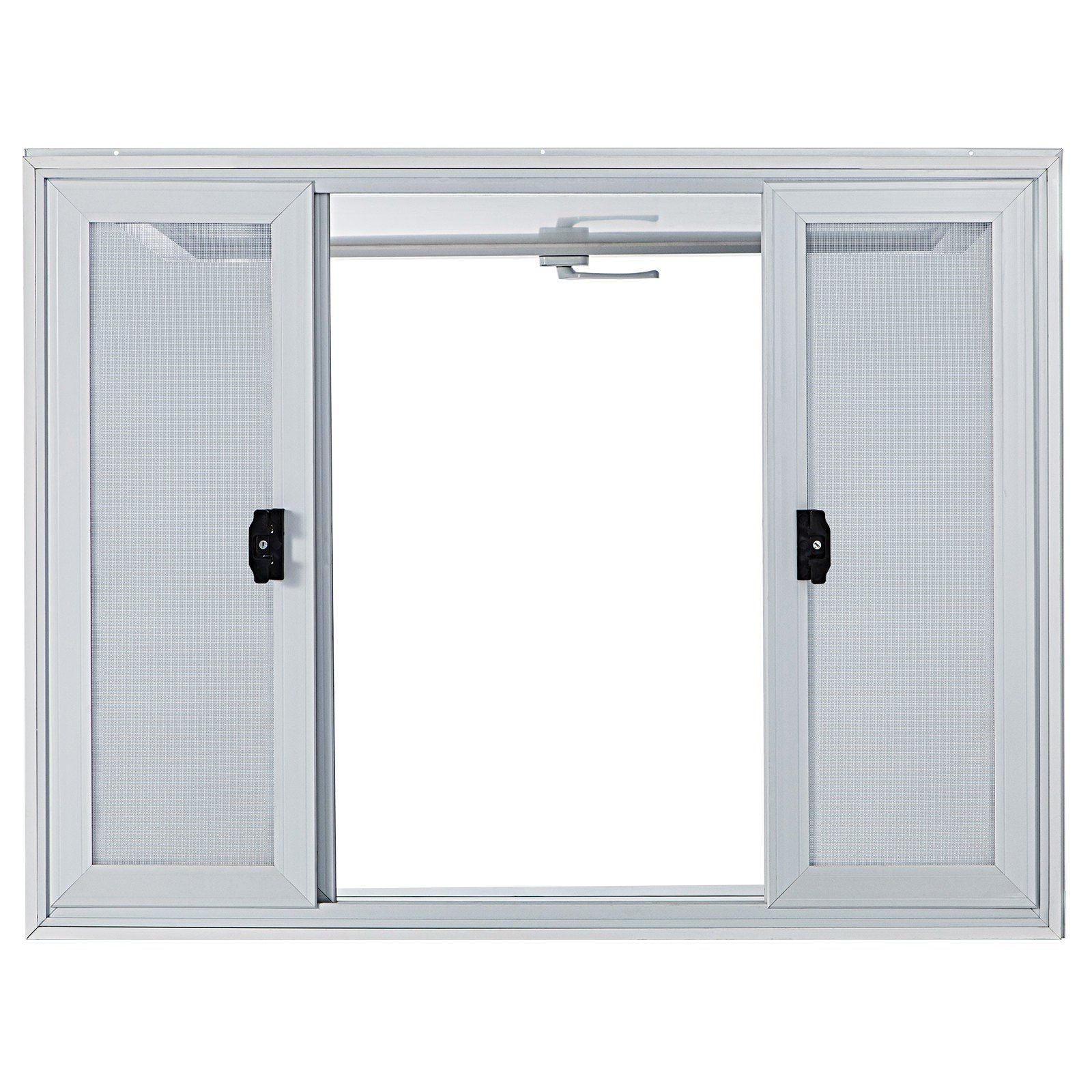 Concession Window, 48 x 36 inch, Aluminum Alloy Food Truck Service Window with 4 Horizontal Sliding Screen Windows & Awning Door & Drag Hook, Serving Window for Food Trucks Concession Trailers