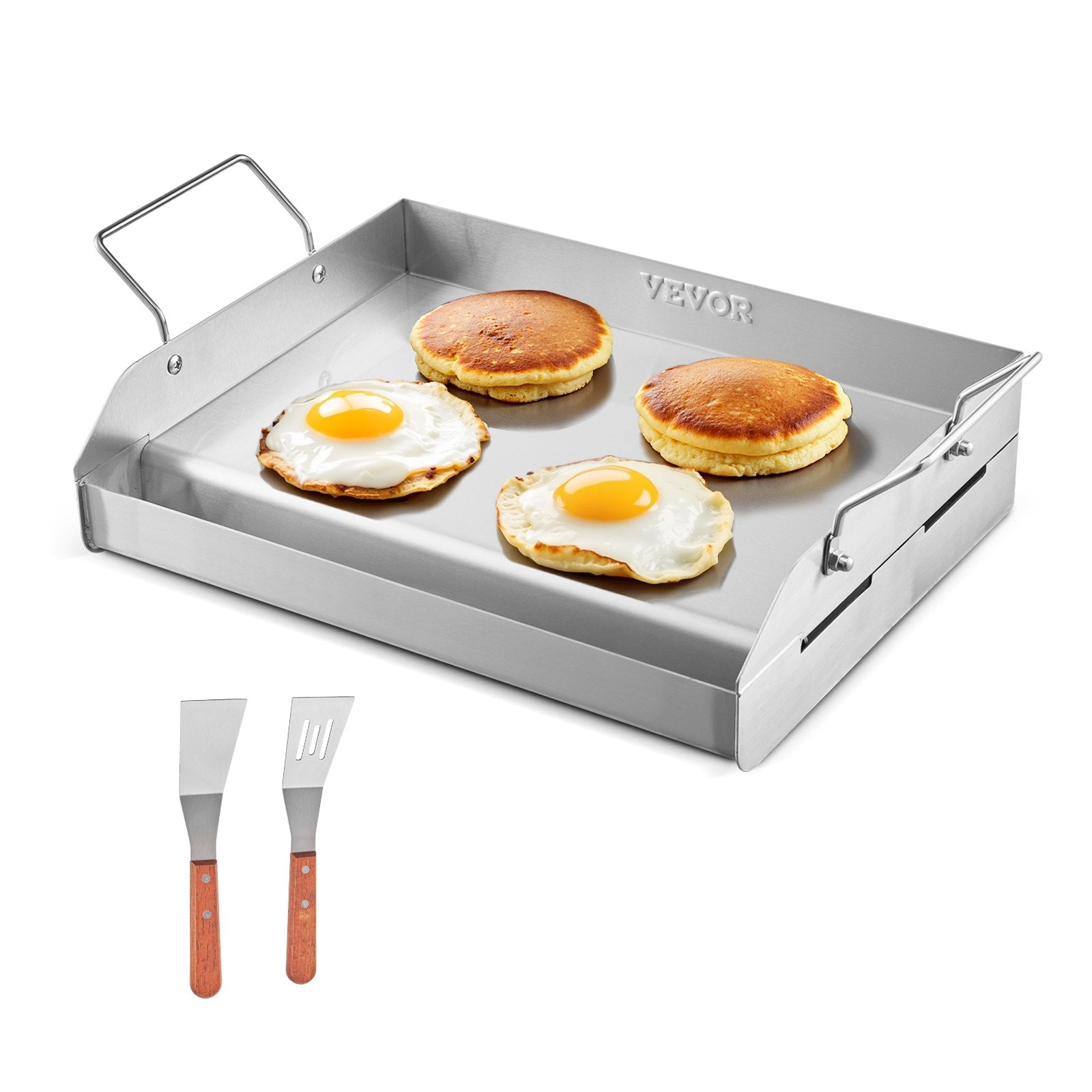 VEVOR Stainless Steel Griddle, 17x13 inch Universal Flat Top Rectangular Plate, Gas Grill Griddle for BBQ Grill, Teppanyaki, Portable Family Cookware with Handle, for Camping Tailgating Party