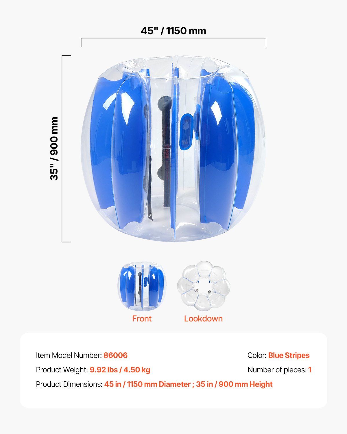 Inflatable Bumper Balls 1-Pack, 4FT/1.2M Body Sumo Zorb Ball, Durable Thick PVC Human Hamster Bubble Knocker for Outdoor Sports Team Gaming Play, Bopper Toy for Garden Yard Park, Blue Stripes