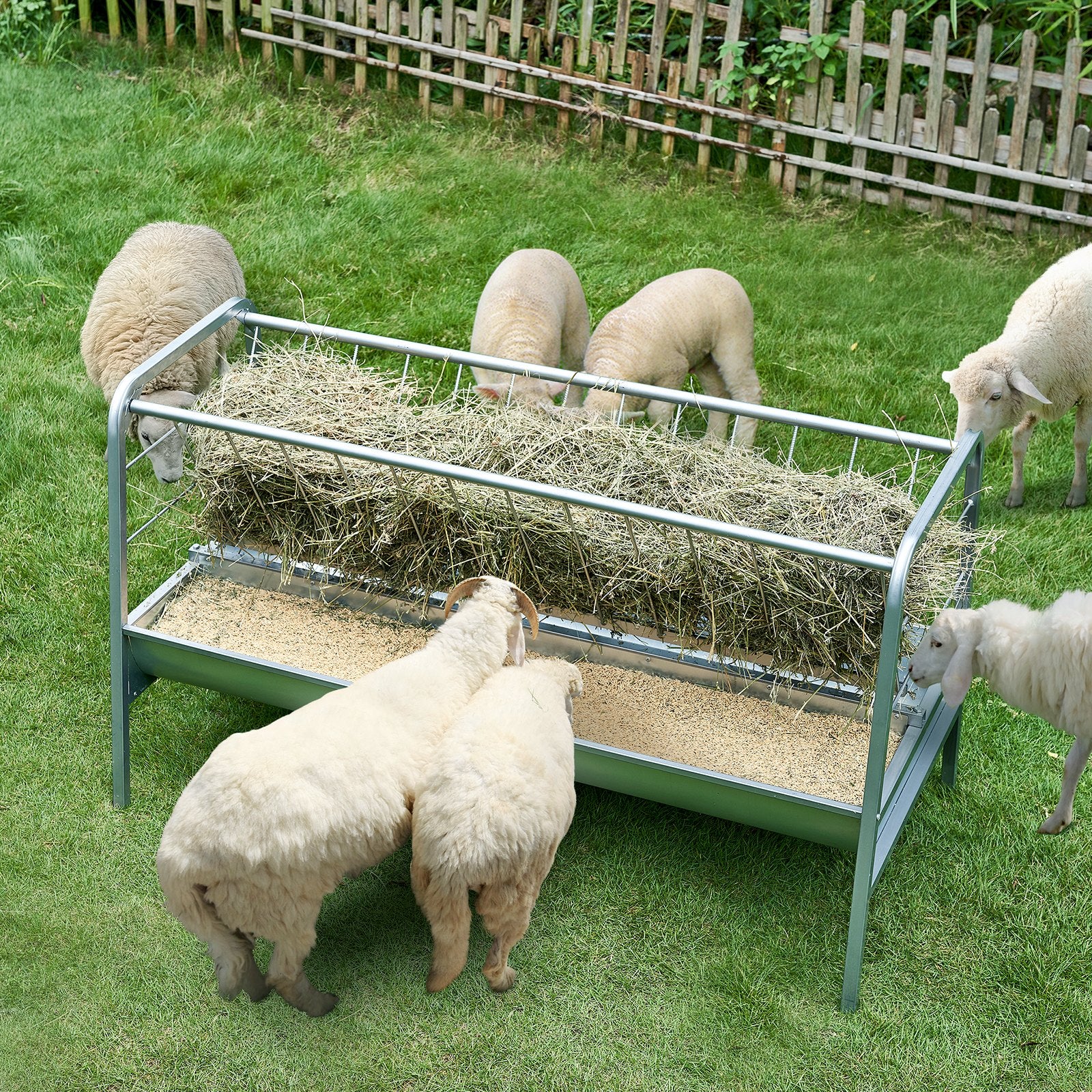 VEVOR Livestock Hay Feeder, 2 in 1 Grain & Hay Feeder, 80-Gallon Capacity Pasture Feeder, 59" Long Goat Hay Feeder with Deeper Feeding Pan, Heavy Duty Steel Grain & Hay Holder for Sheep Farms Sheds