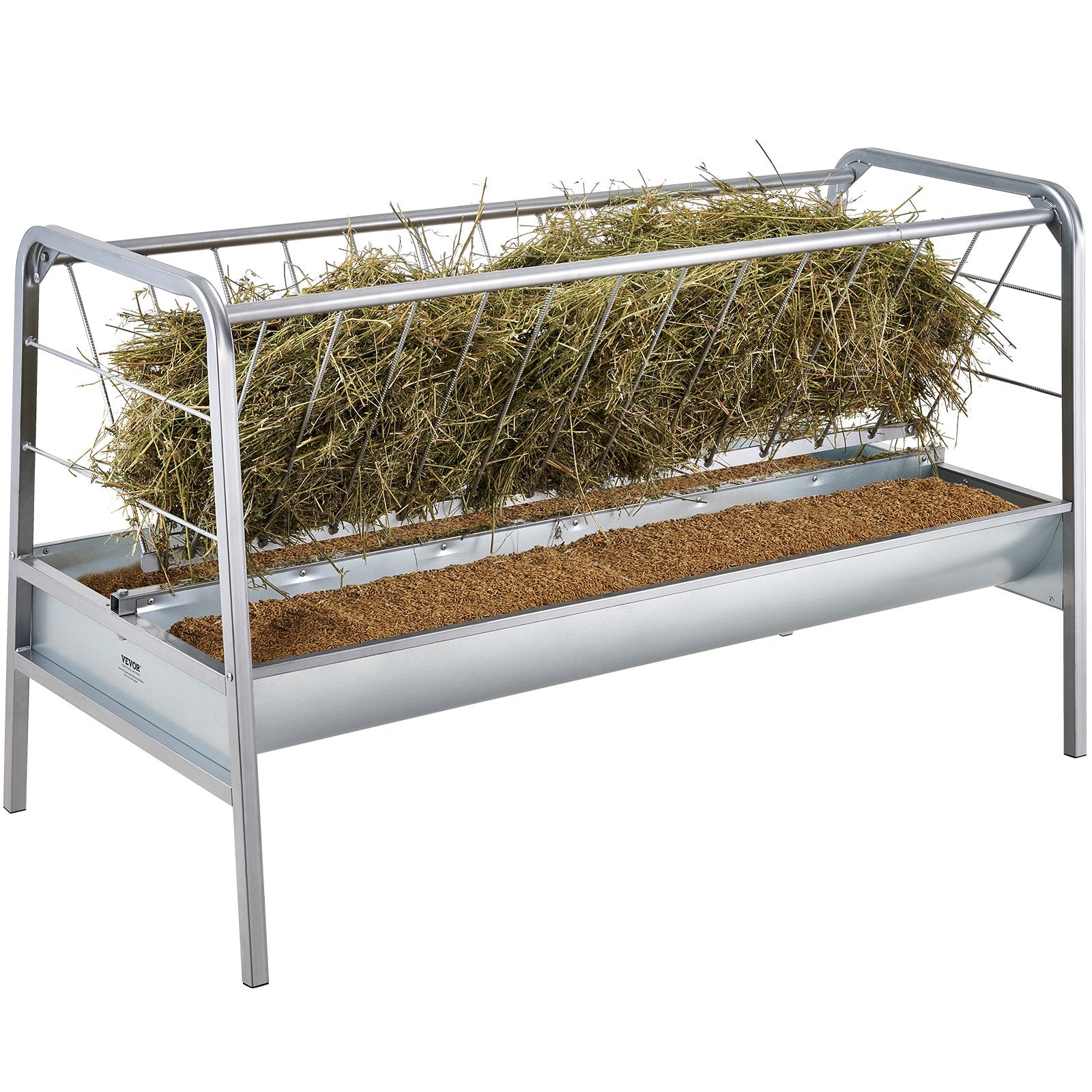 VEVOR Livestock Hay Feeder, 2 in 1 Grain & Hay Feeder, 80-Gallon Capacity Pasture Feeder, 59" Long Goat Hay Feeder with Deeper Feeding Pan, Heavy Duty Steel Grain & Hay Holder for Sheep Farms Sheds