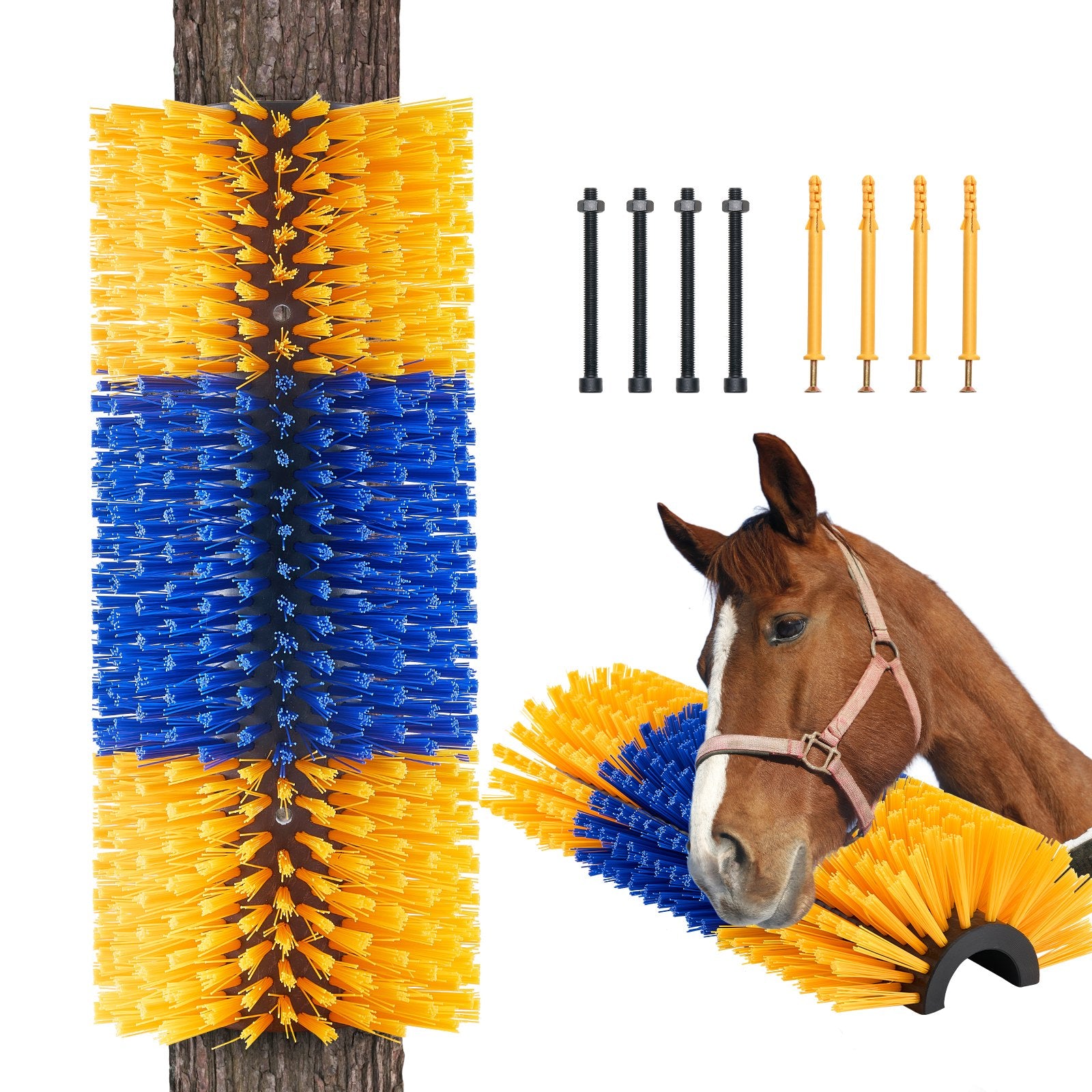 VEVOR Livestock Scratching Brush, Horse Brush with 2 Screws, 20  x 7.5 in Cow Scratcher, for Back Itch Relief & Keep Cleaning, Grooming & Scratching Post Brush for Horse, Pig, Cattle Supplies