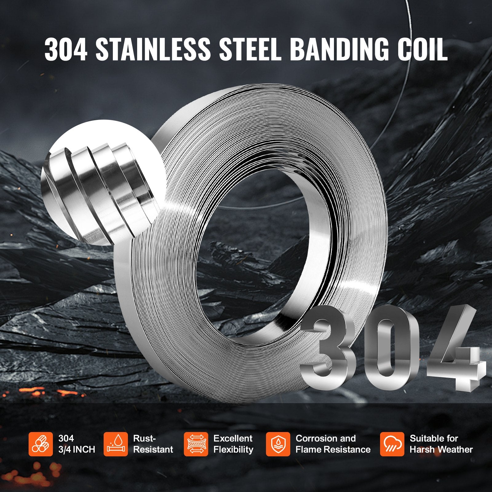 VEVOR Banding Strapping Kit with Strapping Tensioner Tool, 30 m Length 304 Stainless Steel Banding, 100 Metal Seals, Pallet Packaging Strapping Banding Kit, Banding Packaging Strapping for Packing