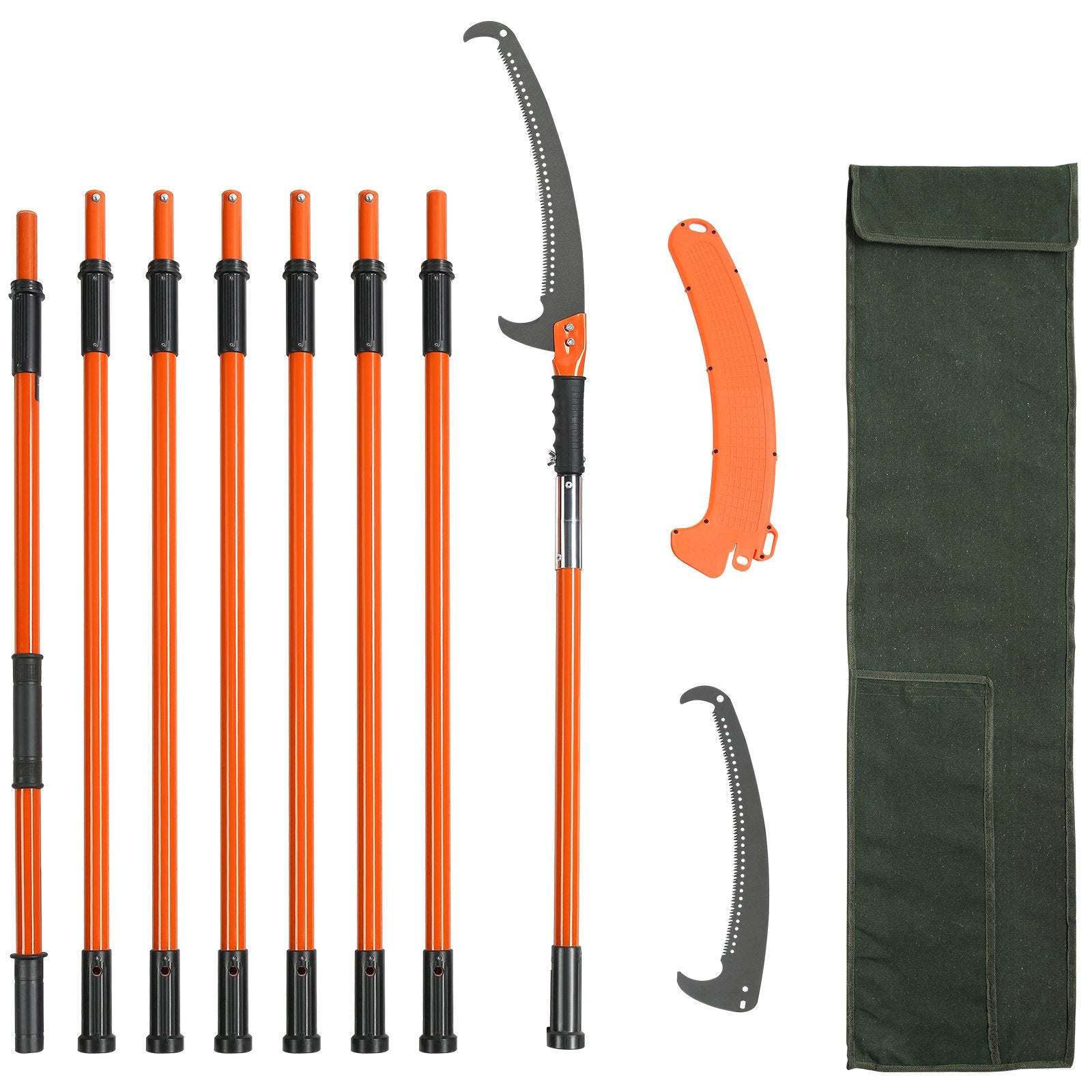 VEVOR Manual Pole Saw, 2.24 m-8.24 m Extendable Tree Pruner, Sharp Steel Blade High Branches Trimming, Manual Branch Trimmer with Lightweight 8 Fiberglass Handles, for Pruning Palms and Shrubs