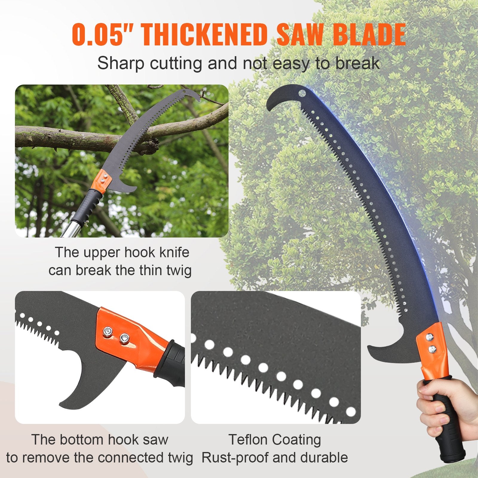 VEVOR Manual Pole Saw, 2.24 m-8.24 m Extendable Tree Pruner, Sharp Steel Blade High Branches Trimming, Manual Branch Trimmer with Lightweight 8 Fiberglass Handles, for Pruning Palms and Shrubs