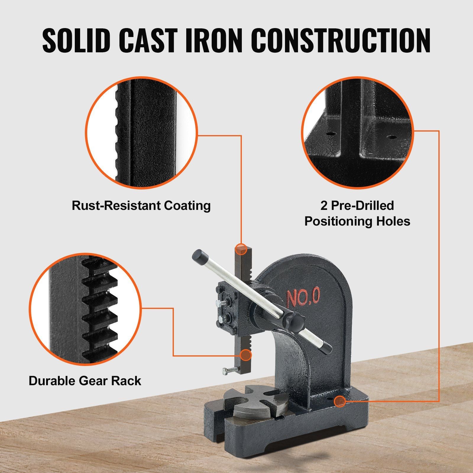 Arbor Press, 0.5 Ton Manual Arbor Press, 11.68" Maximum Height, Cast Iron Heavy-duty Manual Desktop Arbor Press, Precision Hand Press for Stamping, Bending, Stretching, Forming