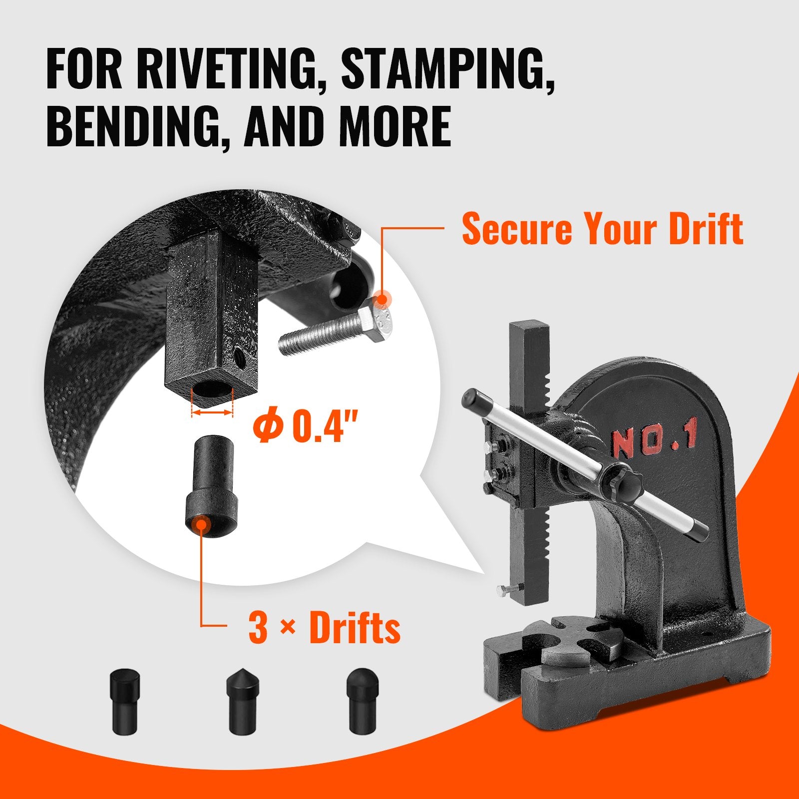 VEVOR Arbor Press, 1 Ton Manual Arbor Press, 5.9" Maximum Height, Cast Iron Heavy-duty Manual Desktop Arbor Press, Precision Hand Press for Stamping, Bending, Stretching, Forming
