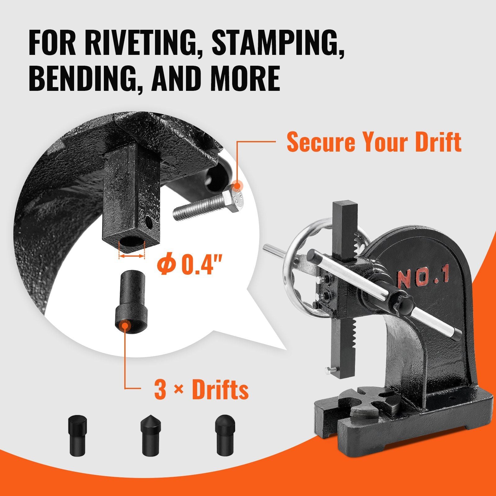 Arbor Press, 1 Ton Manual Arbor Press with Handwheel, 15cm Maximum Height, Cast Iron Heavy-duty Manual Desktop Arbor Press, Precision Hand Press for Stamping, Bending, Stretching, Forming
