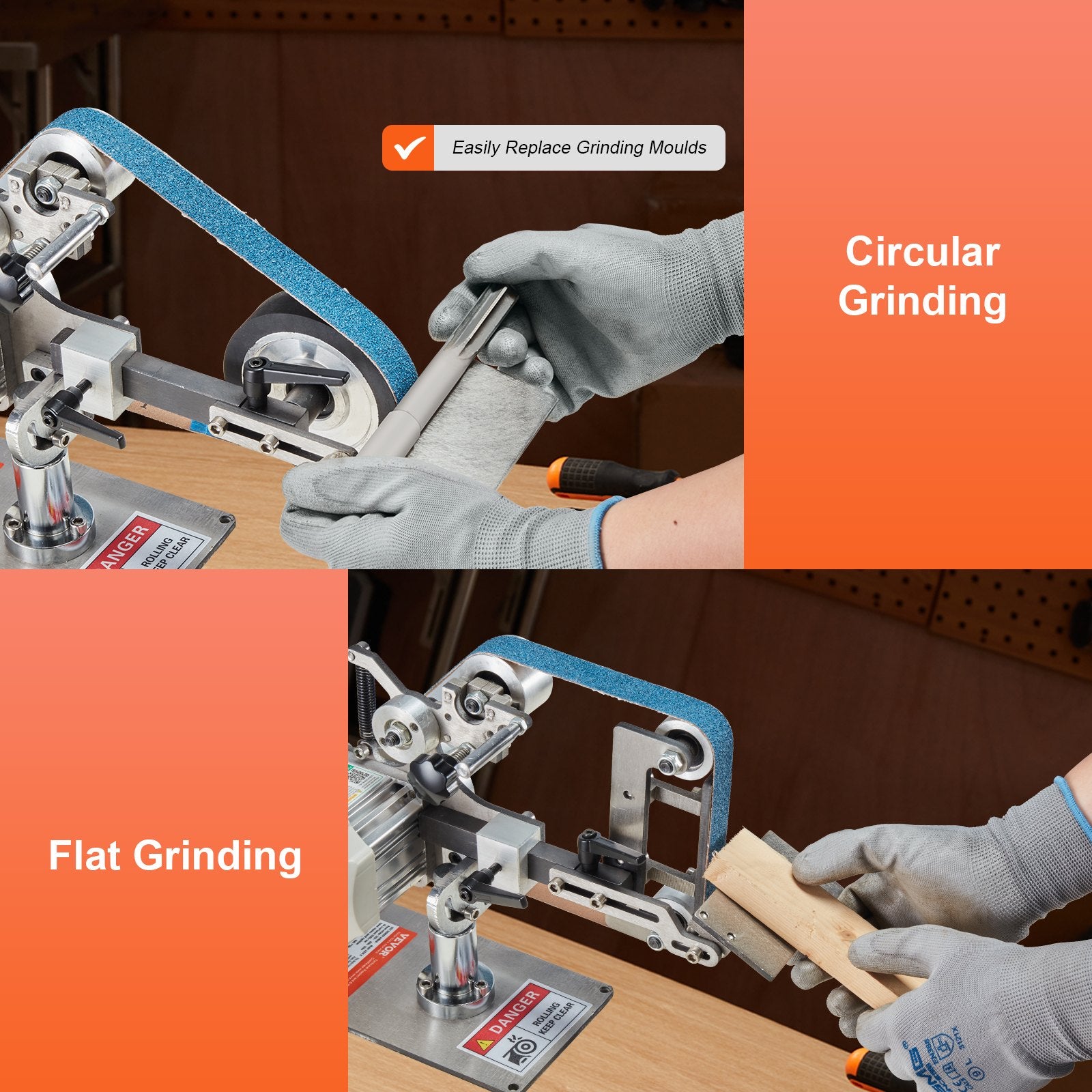 VEVOR Belt Grinder Sander, 30 x 1-Inch Variable Speed Belt Polisher with VFD, 550W Polishing Grinding Machine with 2 Grinding Moulds & 3PCS Sanding Belts for Metalworking, Knife Making