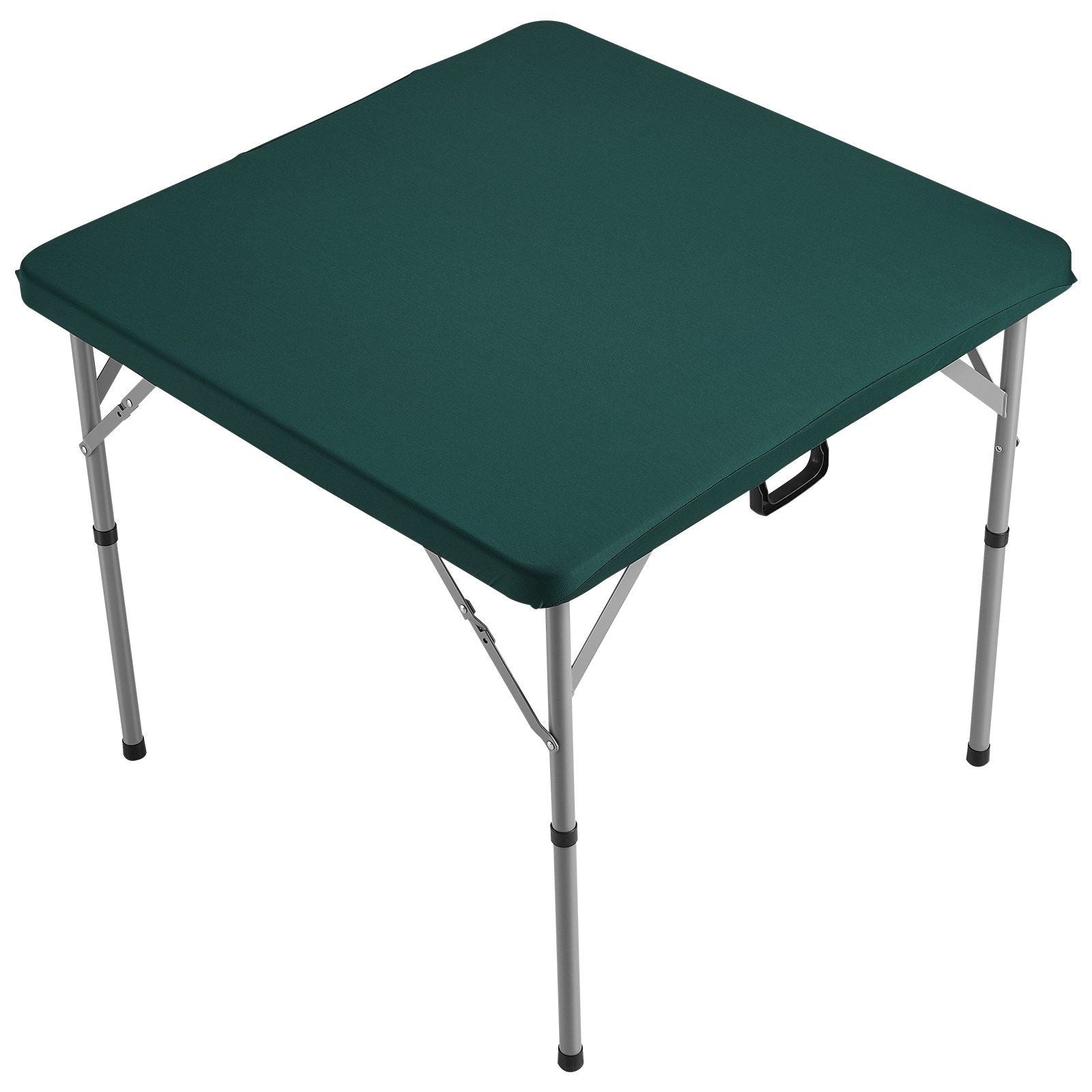 Mahjong Table, Fold-in-Half 4 Player Card Table with Wear-Resistant Green Tabletop, Portable Bi-Folding Square Domino Table with Carrying Handle for Outdoor Camping Picnic Party, 90 x90-inch